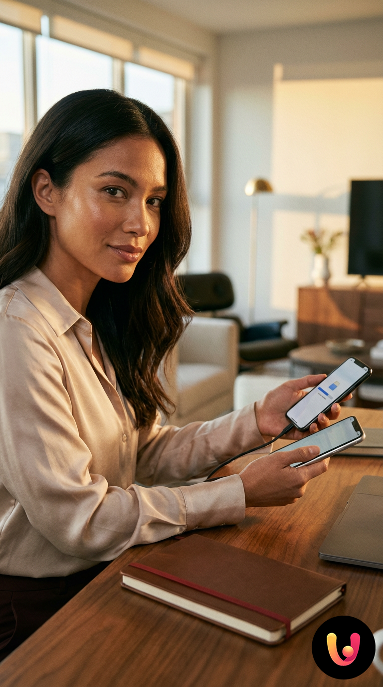 Guia transferência dados smartphone Android e iPhone Dois smartphones lado a lado durante o procedimento de transferência de dados e cópia de segurança.