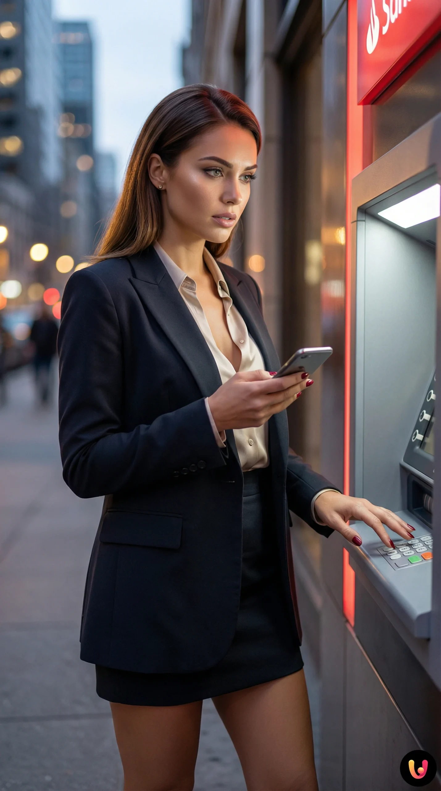 Persona davanti a uno sportello ATM Postamat mentre esegue operazioni con la carta Postepay