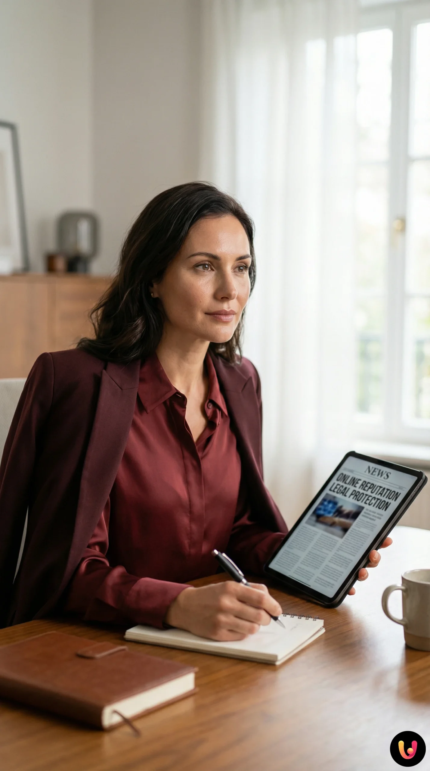 Concetto di protezione legale e reputazione online su dispositivi digitali