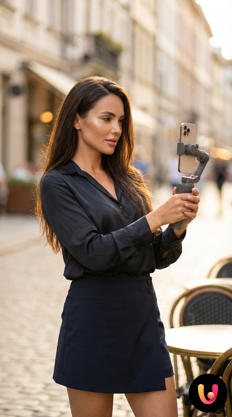 Close-up of a smartphone recording a video in high resolution 4K