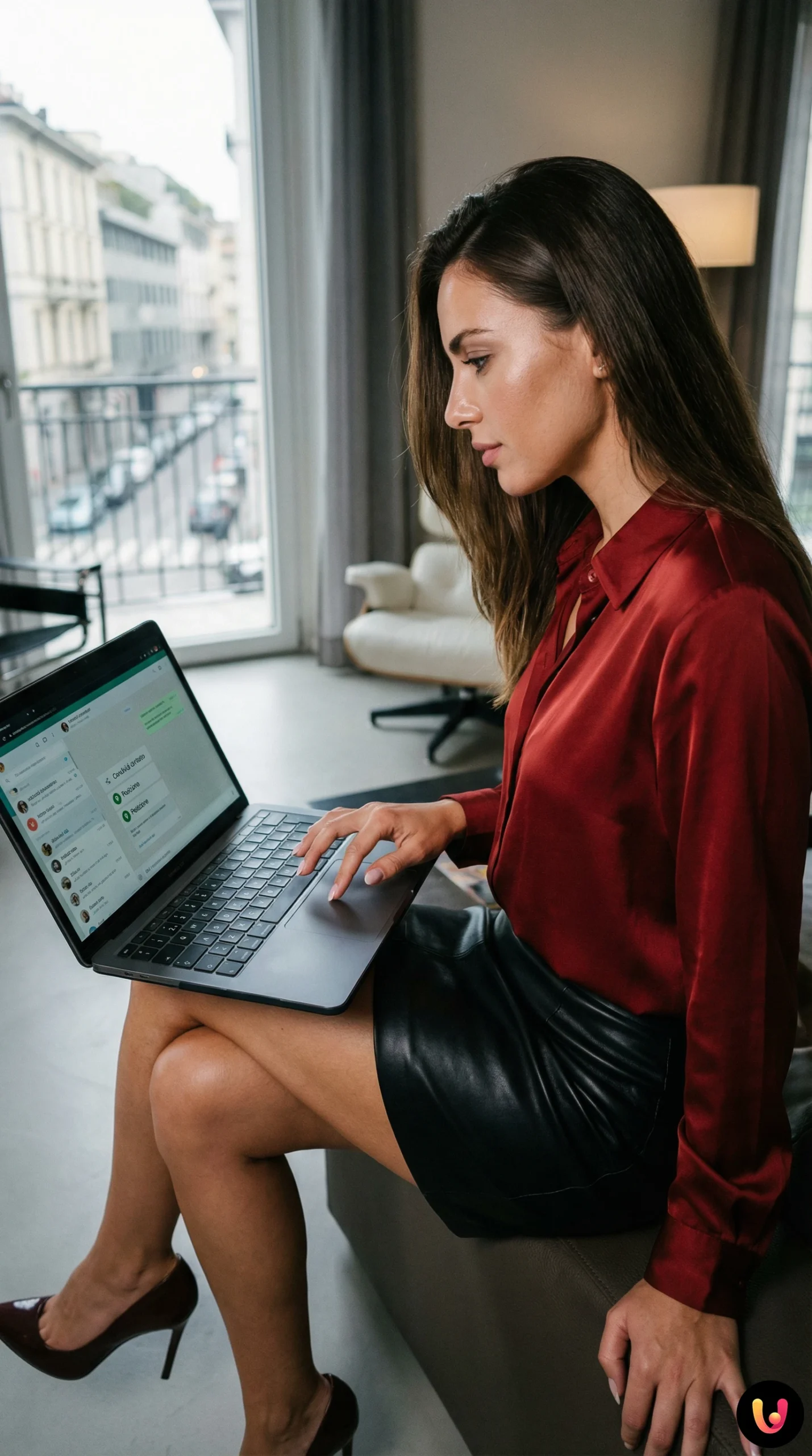 Utilizador a trabalhar no computador utilizando a interface do WhatsApp Web para enviar dados.