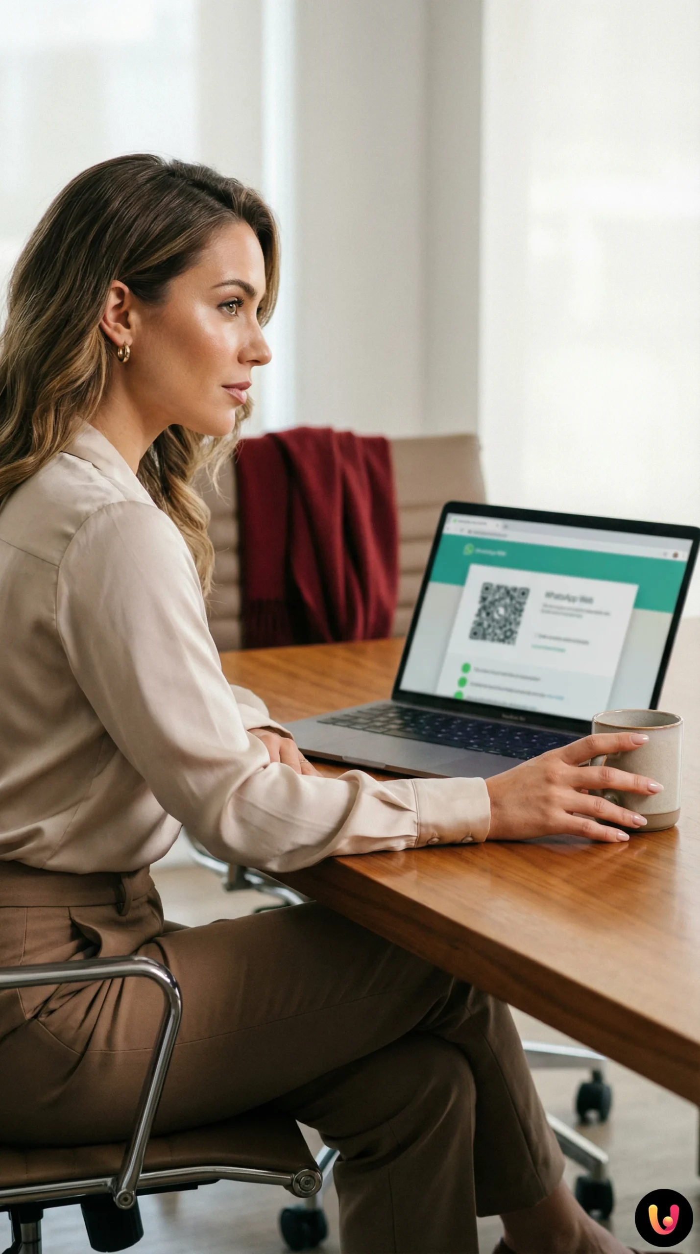 Utente al computer visualizza interfaccia WhatsApp Web con simbolo della modalità incognito