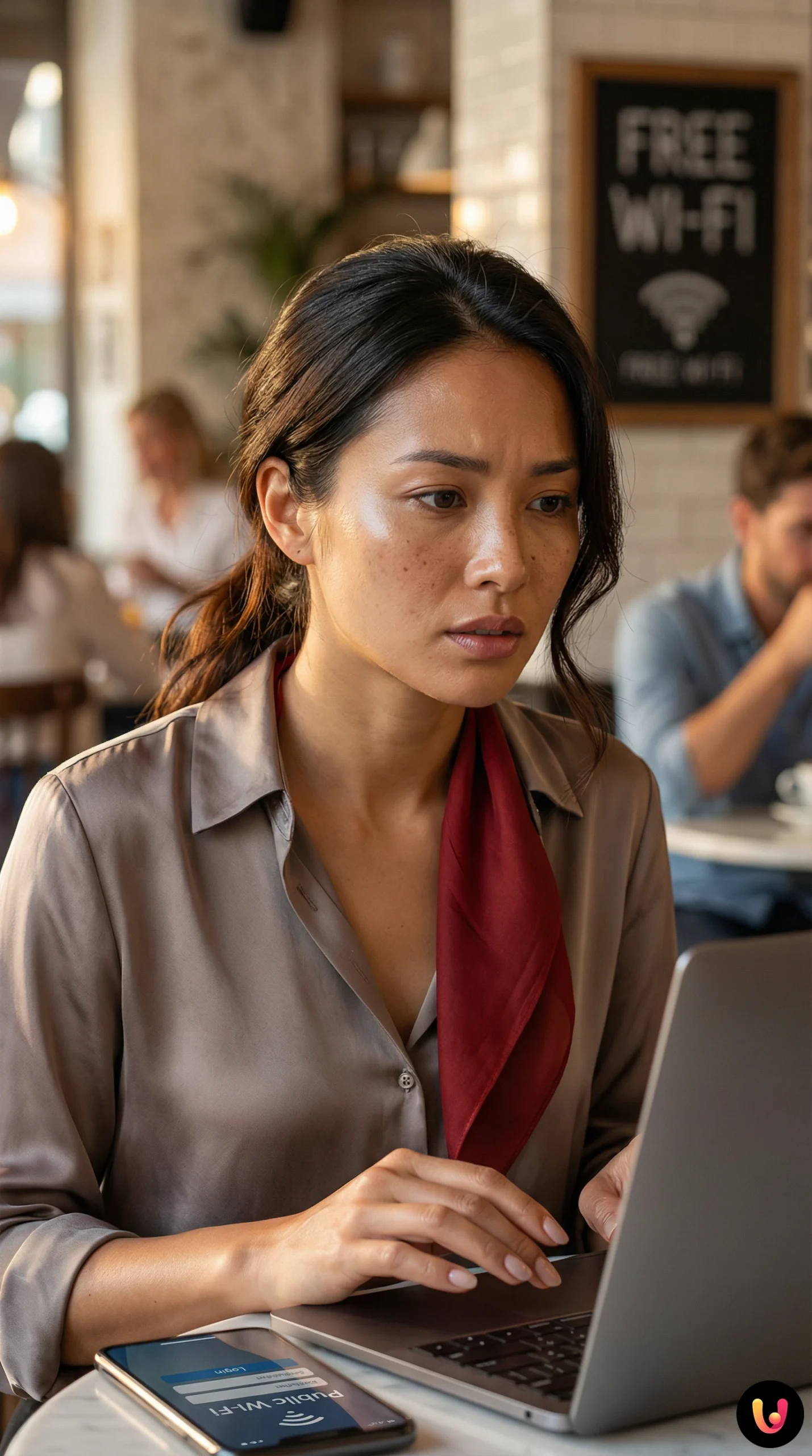 Utente usa smartphone per pagamenti su rete Wi-Fi pubblica a rischio