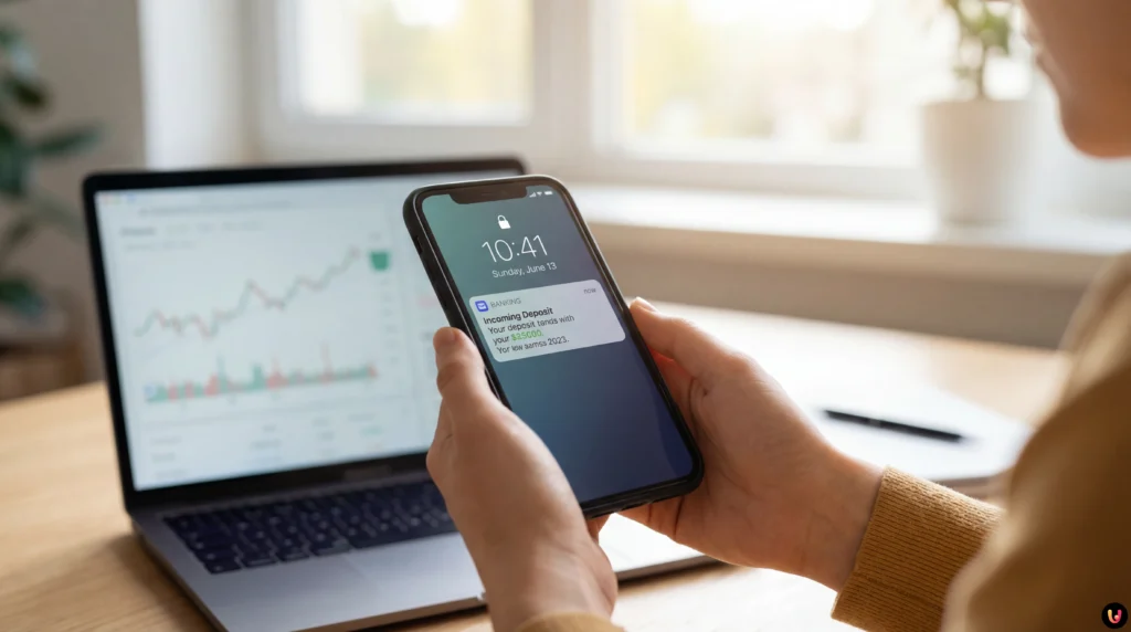 Logo Desjardins et illustration de virement bancaire &eacute;lectronique