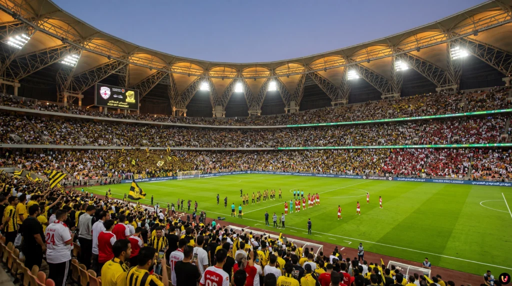Squadre Al-Kholood e Al Ittihad in campo al King Abdullah Sports City