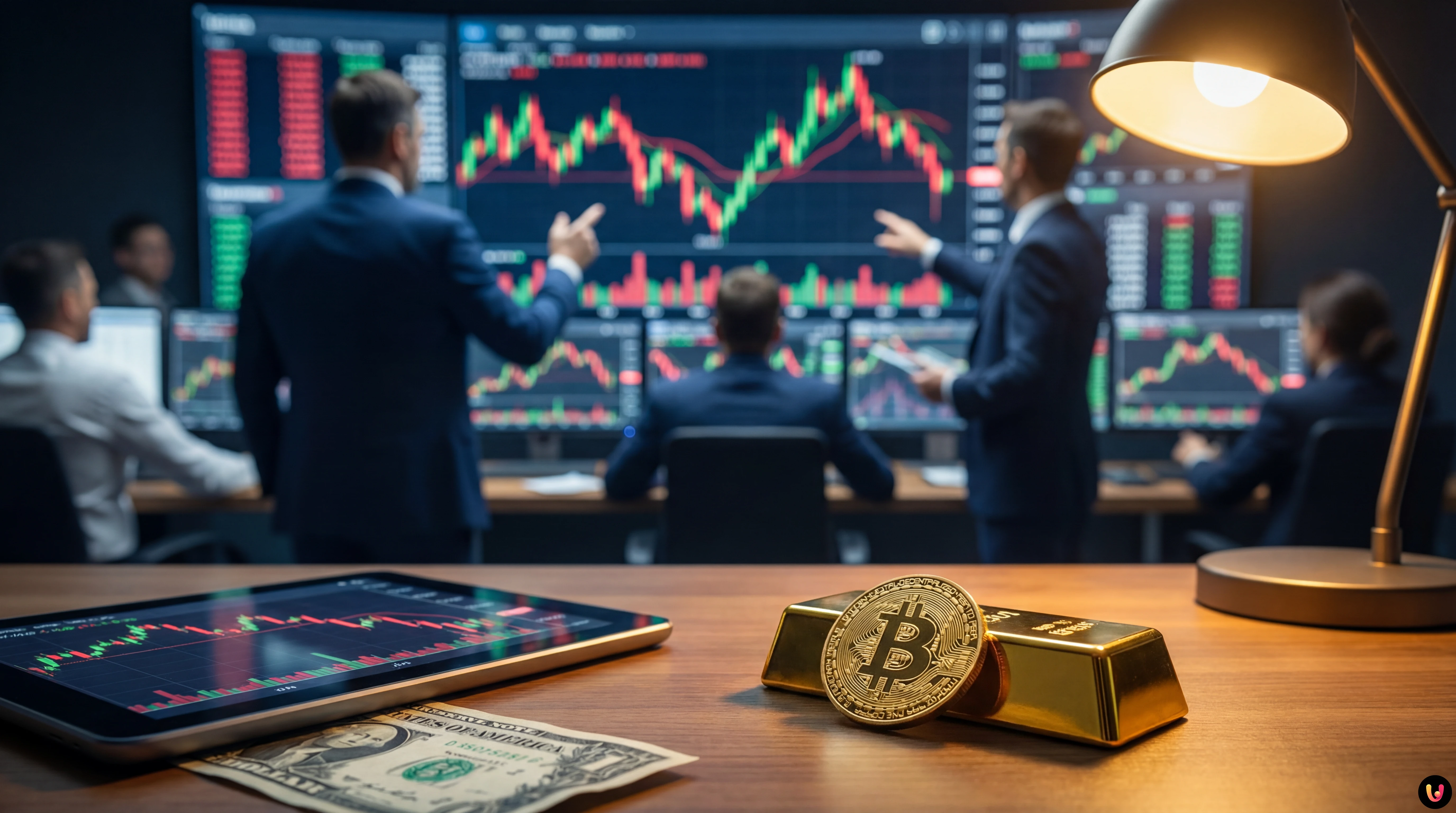 Effondrement du Dollar : Impact sur Bitcoin et Or Illustration du dollar américain en chute face aux pièces d'or et au Bitcoin