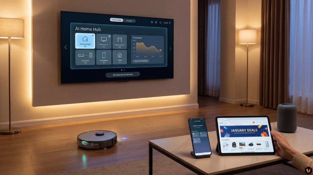 Amazon: Analisi degli “Sconti Anomali” di Gennaio 2026 e il Trend AI Grafica con dispositivi tecnologici in offerta su Amazon e percentuali di sconto