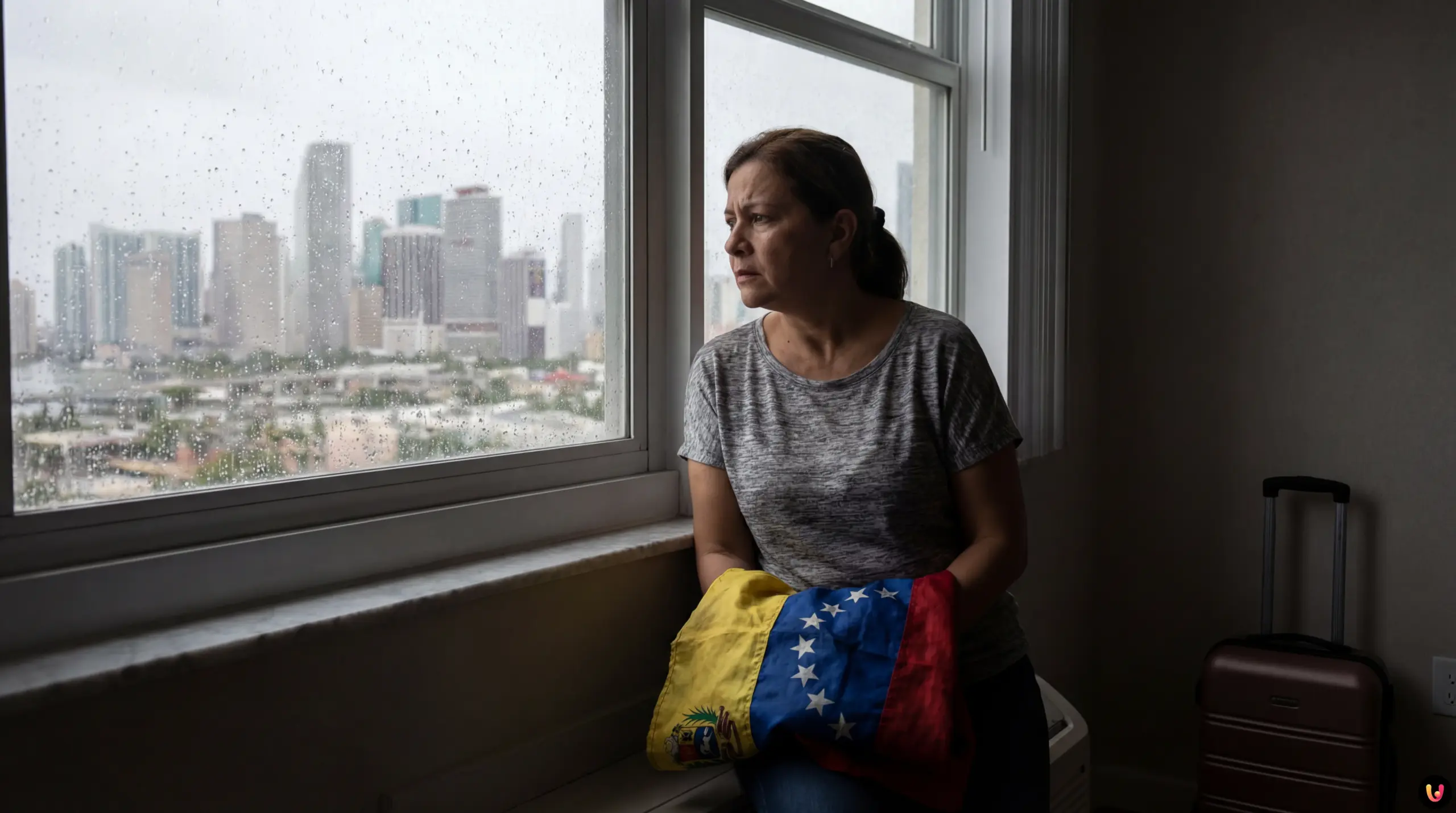 Rassemblement d'exil&eacute;s v&eacute;n&eacute;zu&eacute;liens aux &Eacute;tats-Unis brandissant des drapeaux nationaux.