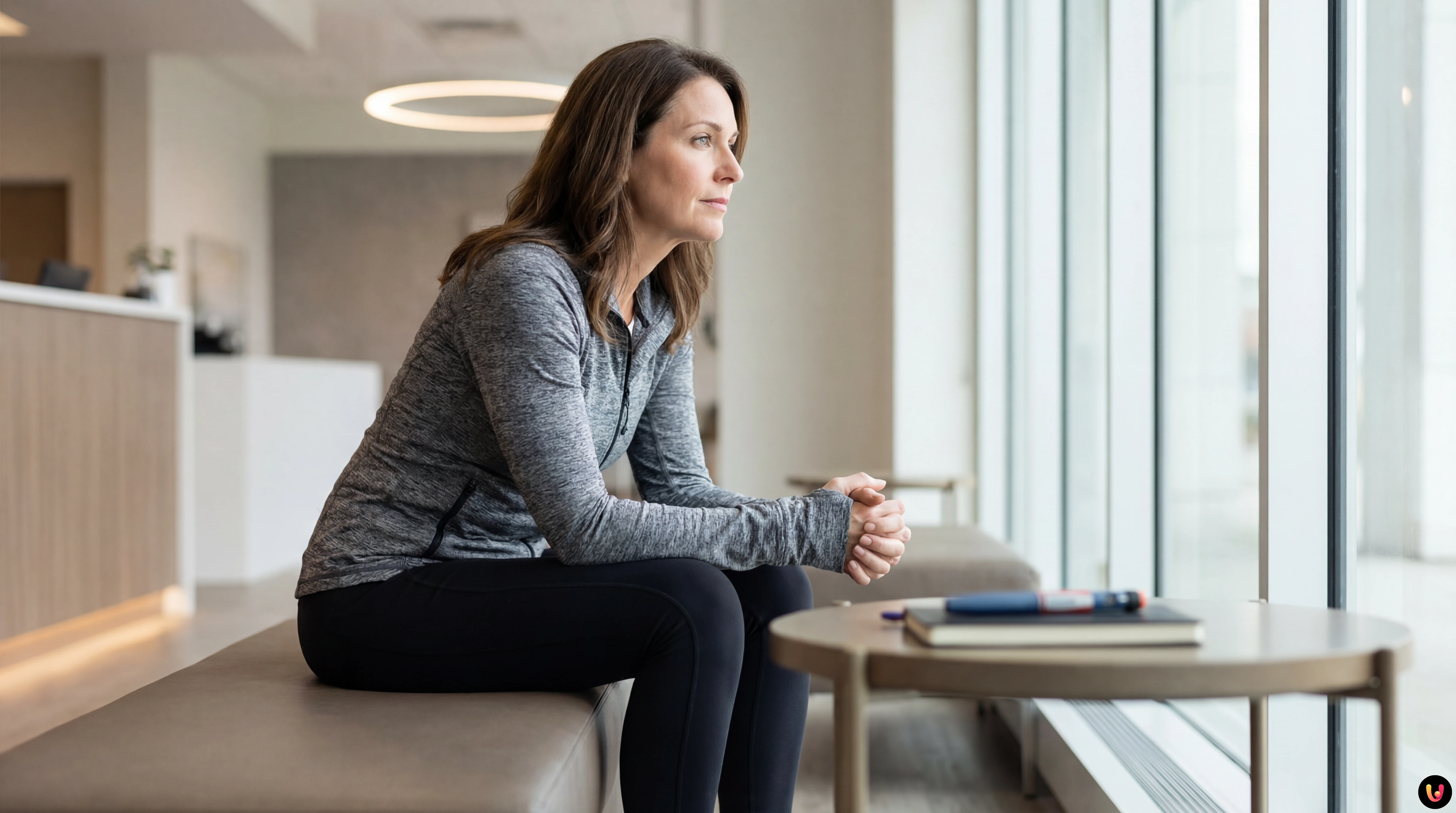 Penne iniettabili di farmaci GLP-1 per obesit&agrave; accanto a una bilancia pesapersone