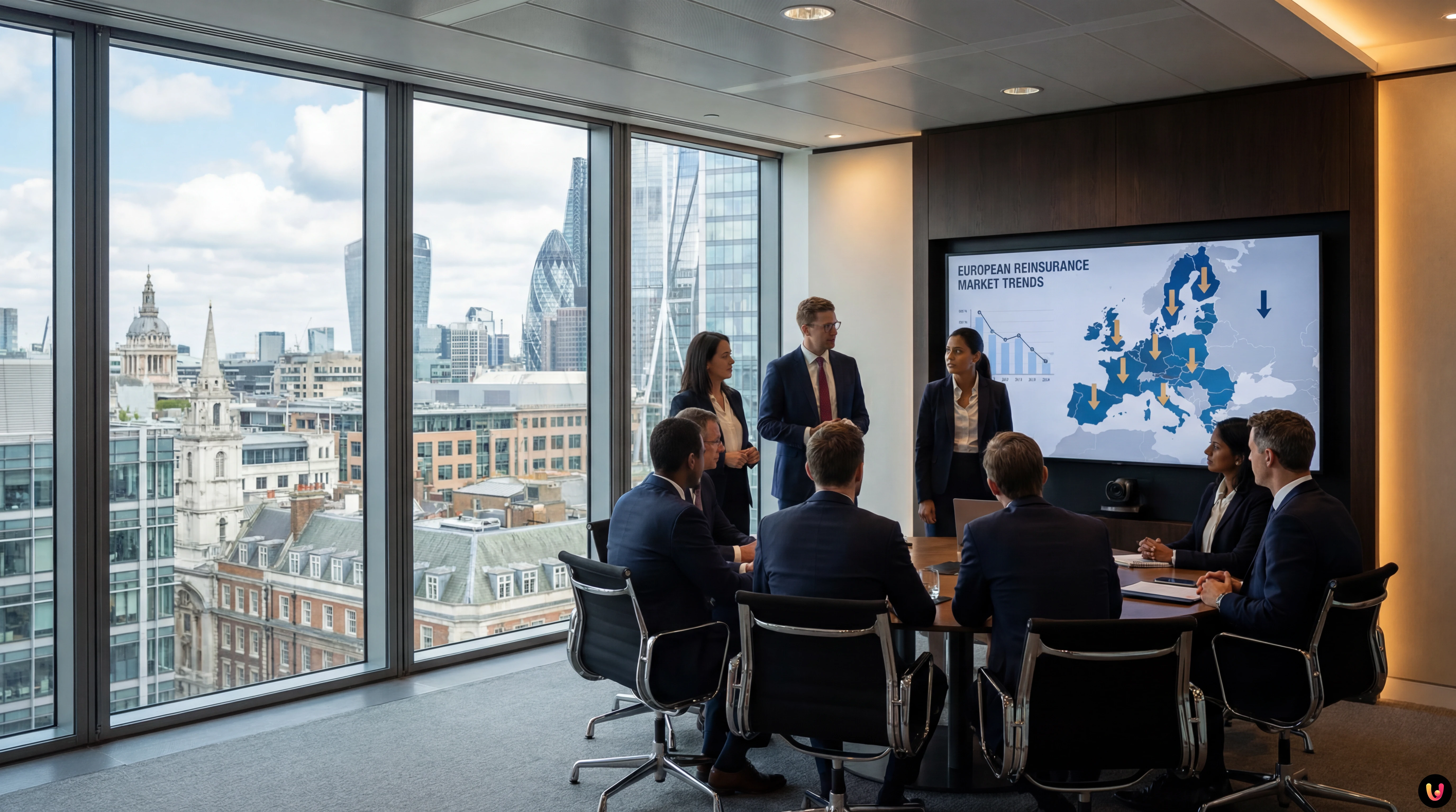 Grafico finanziario in discesa per il calo tassi riassicurativi cat nat in Europa