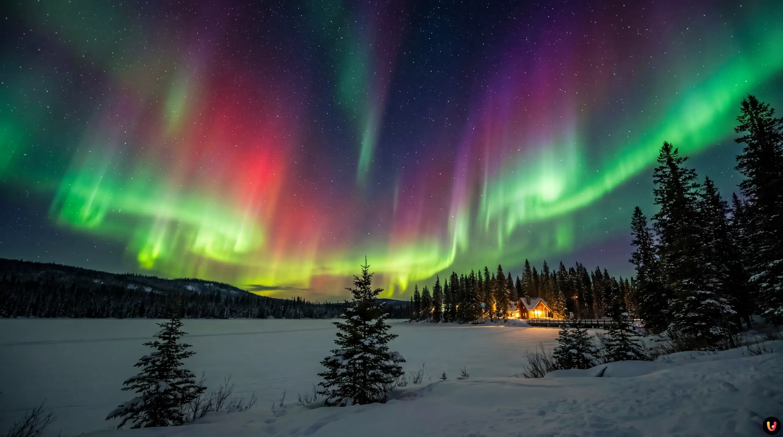 Aurores bor&eacute;ales vertes et violettes illuminant le ciel nocturne canadien.
