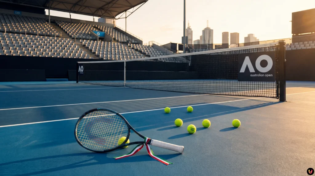 Matteo Berrettini sul campo da tennis durante l'Australian Open