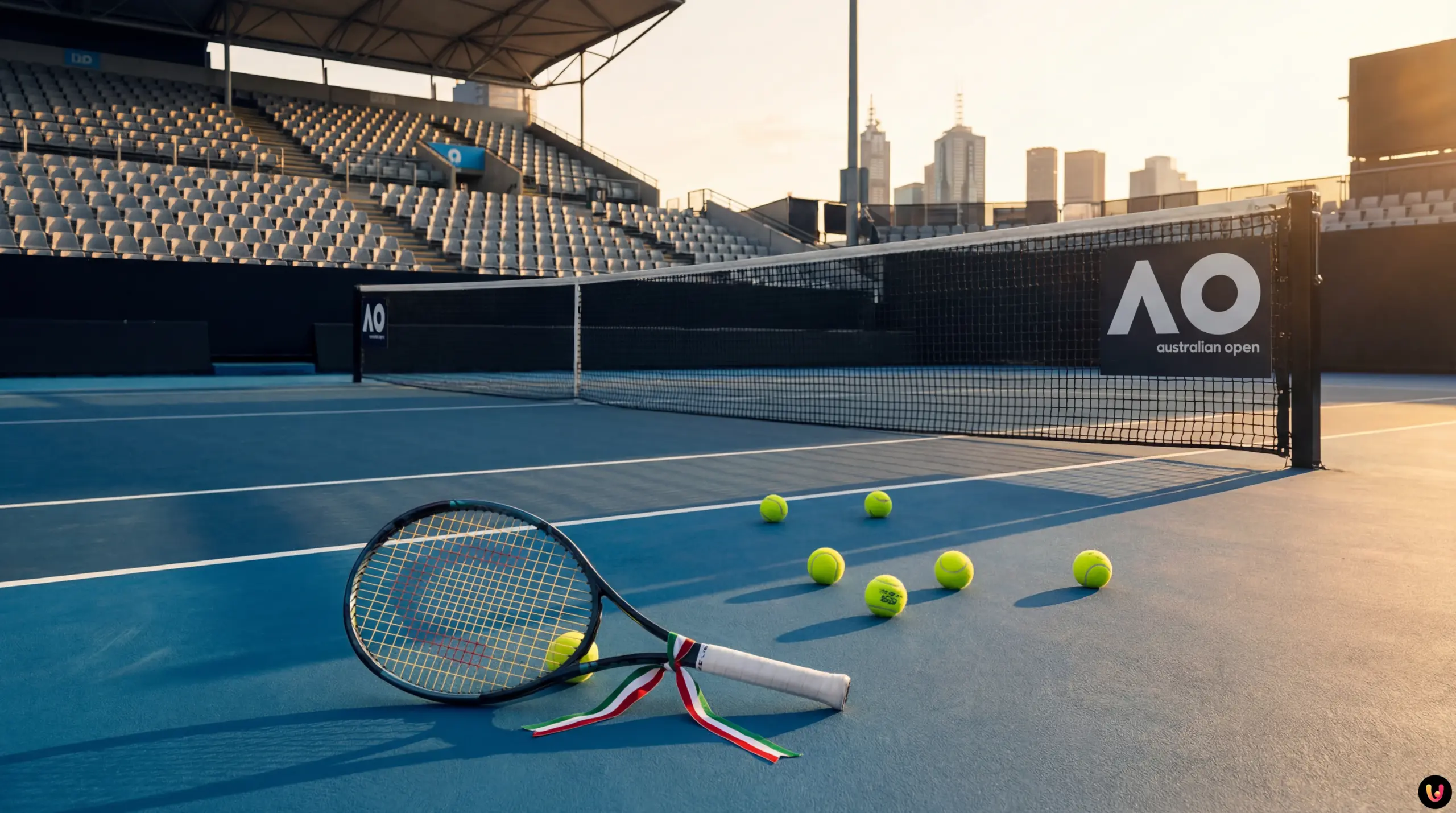 Matteo Berrettini sul campo da tennis durante l'Australian Open