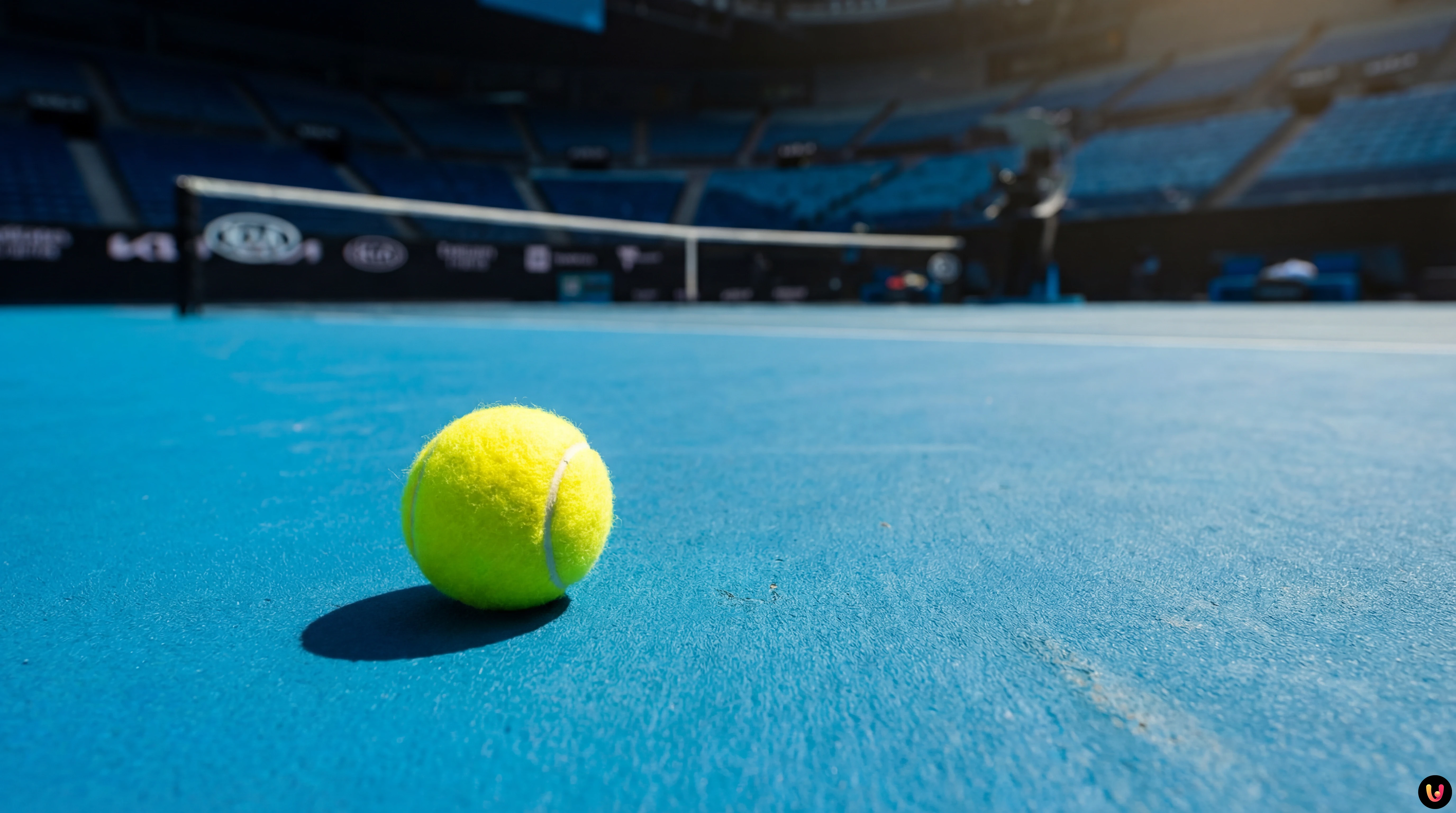 Lorenzo Musetti in azione sul campo in cemento blu degli Australian Open 2026