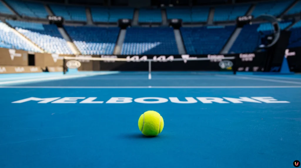 Jannik Sinner in azione sul campo di Melbourne durante gli Australian Open 2026.
