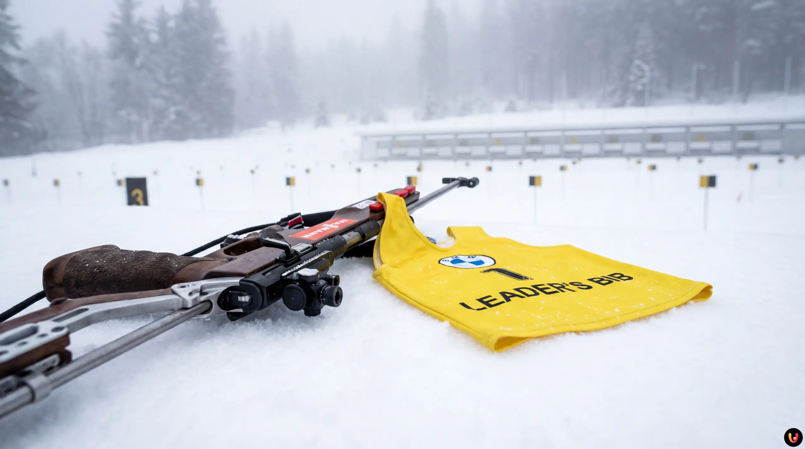 Lou Jeanmonnot porte le maillot jaune de leader lors de l'&eacute;tape de biathlon d'Oberhof.