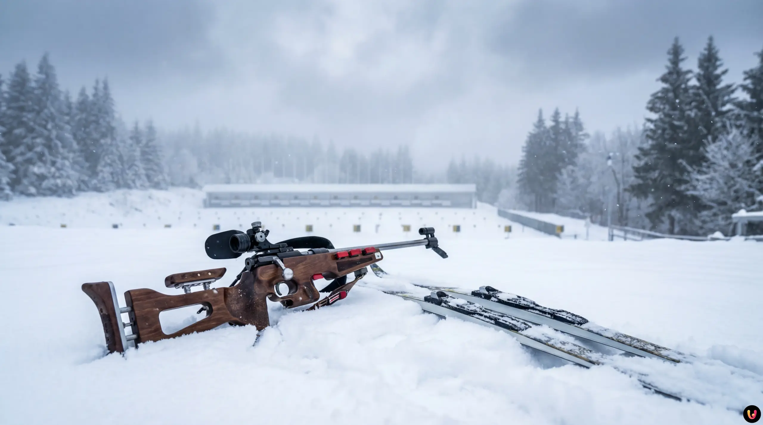 Elvira Oeberg c&eacute;l&egrave;bre sa victoire en biathlon &agrave; Oberhof sous la neige.