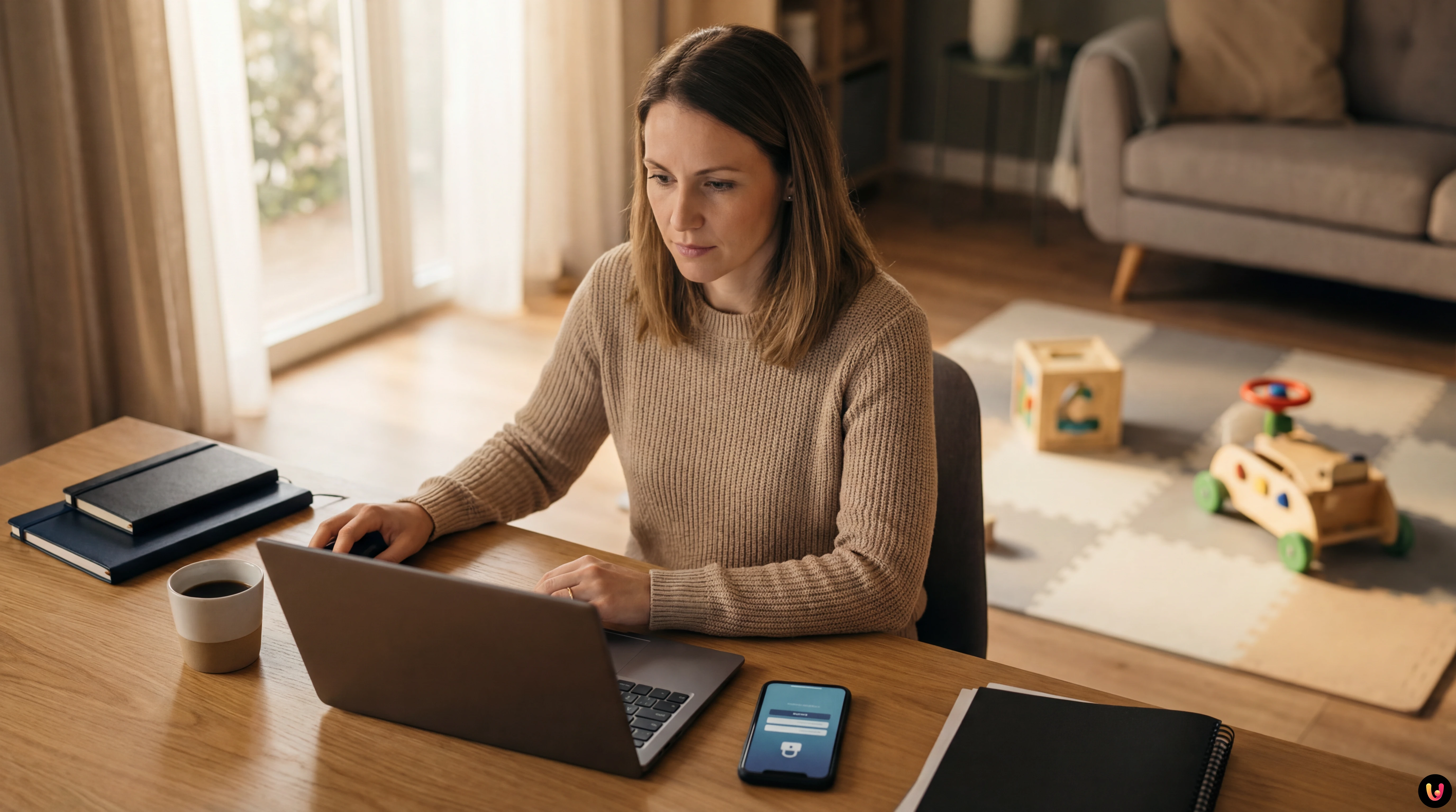 Mamma lavoratrice al computer consulta sito INPS per scadenza Bonus Mamme