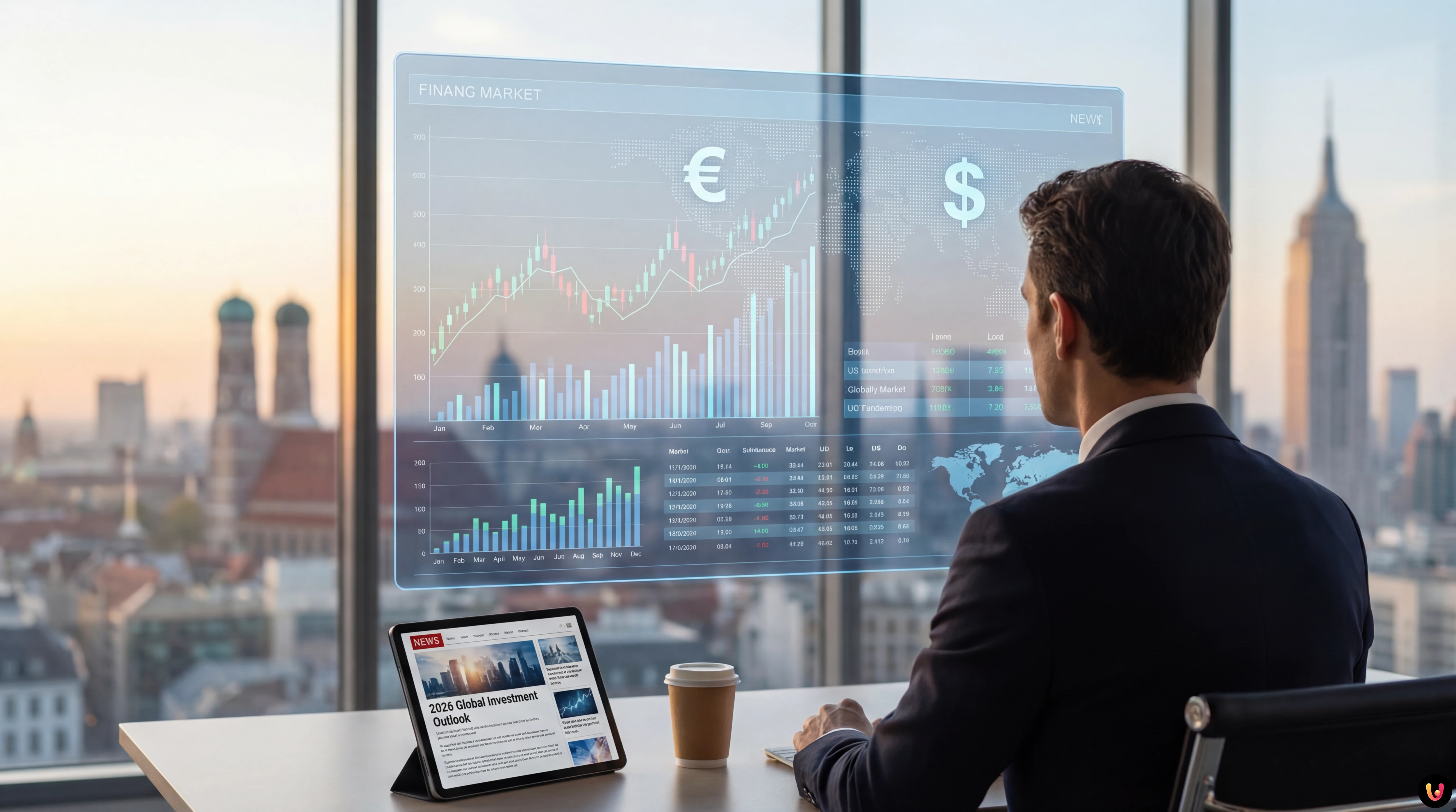 Grafici finanziari a confronto tra indici azionari USA ed Europa