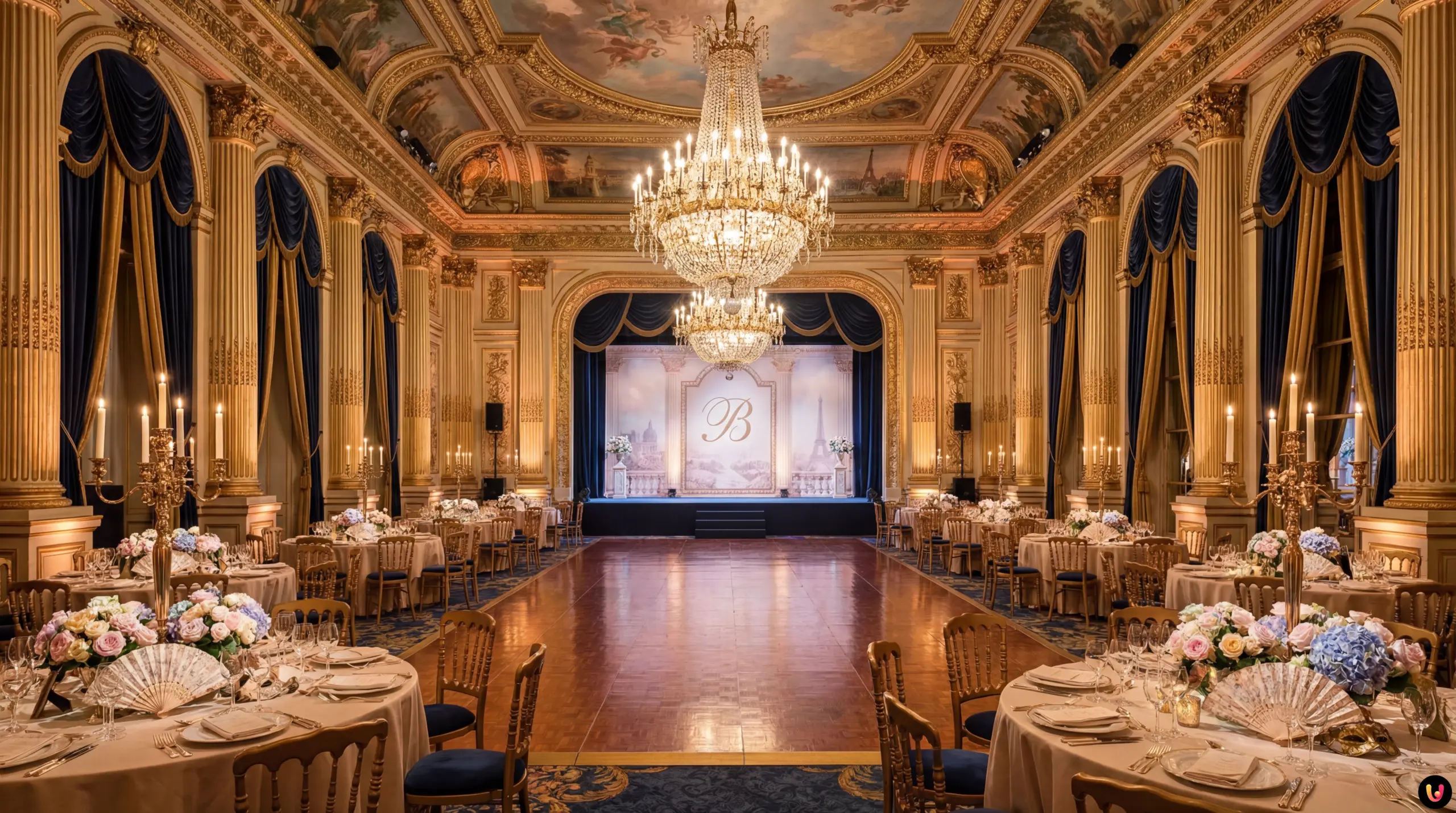 Hinaupoko Devèze et Sylvie Tellier au bal Bridgerton Paris Hinaupoko Devèze et Sylvie Tellier en robes de bal style Bridgerton sur le tapis rouge.