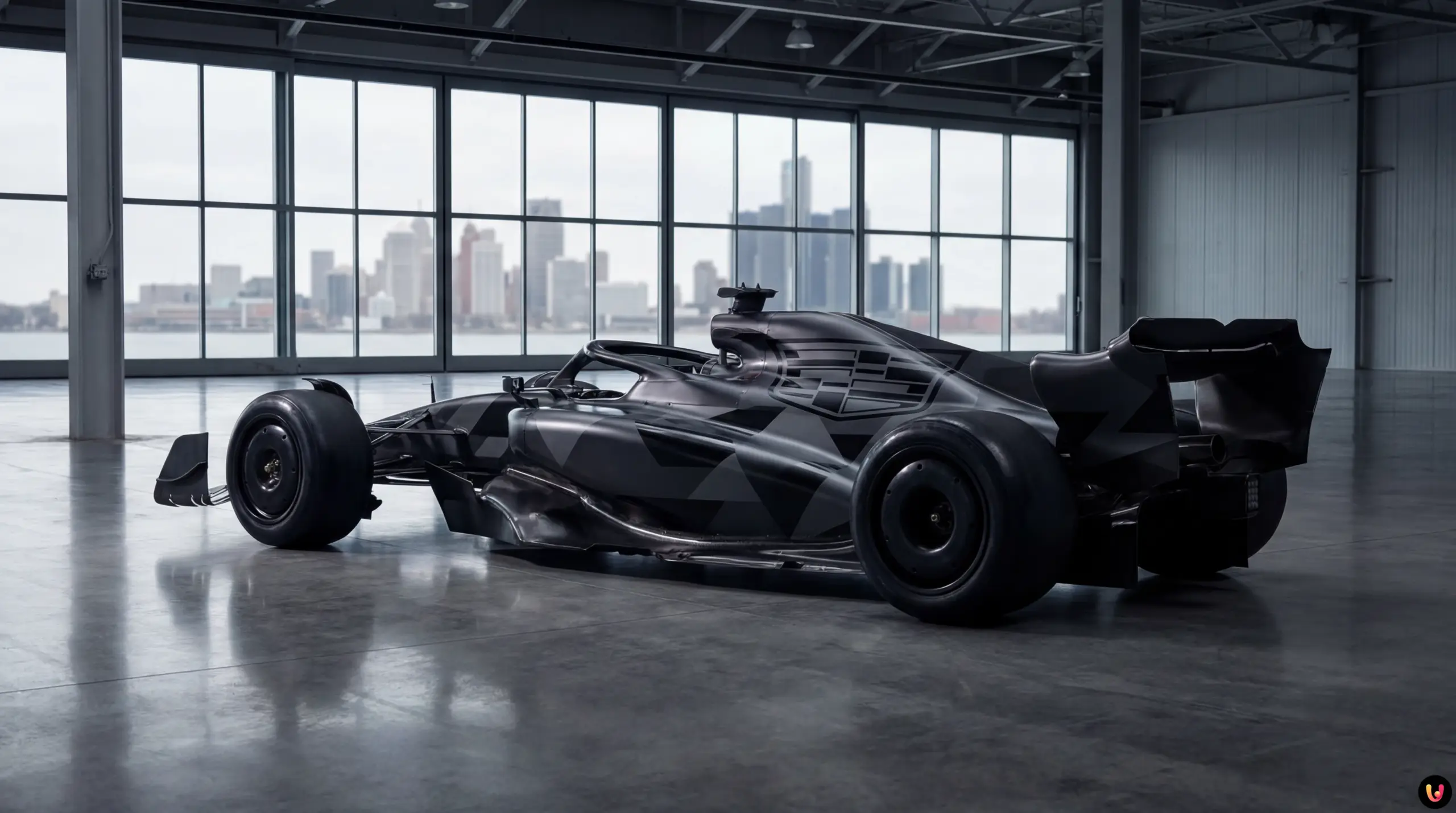 Monoposto Cadillac F1 2026 con livrea nera stealth e logo sul cofano