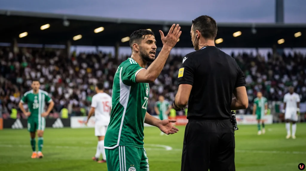 CAN 2025 : L’Algérie éliminée et furieuse contre l’arbitrage Joueurs algériens protestant vivement auprès de l'arbitre Issa Sy lors de la CAN 2025