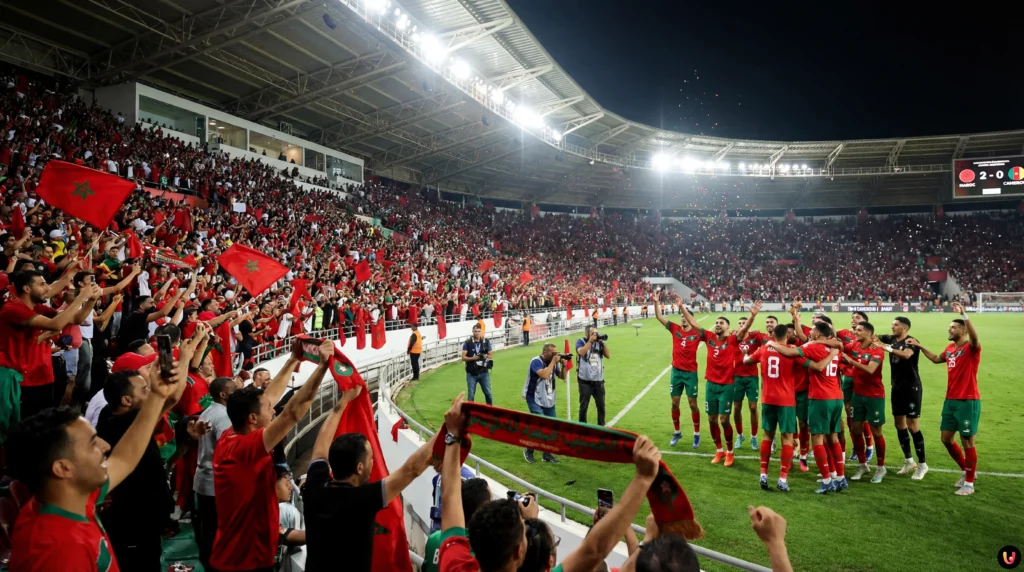 Joie des joueurs marocains après la victoire 2-0 contre le Cameroun à la CAN 2025