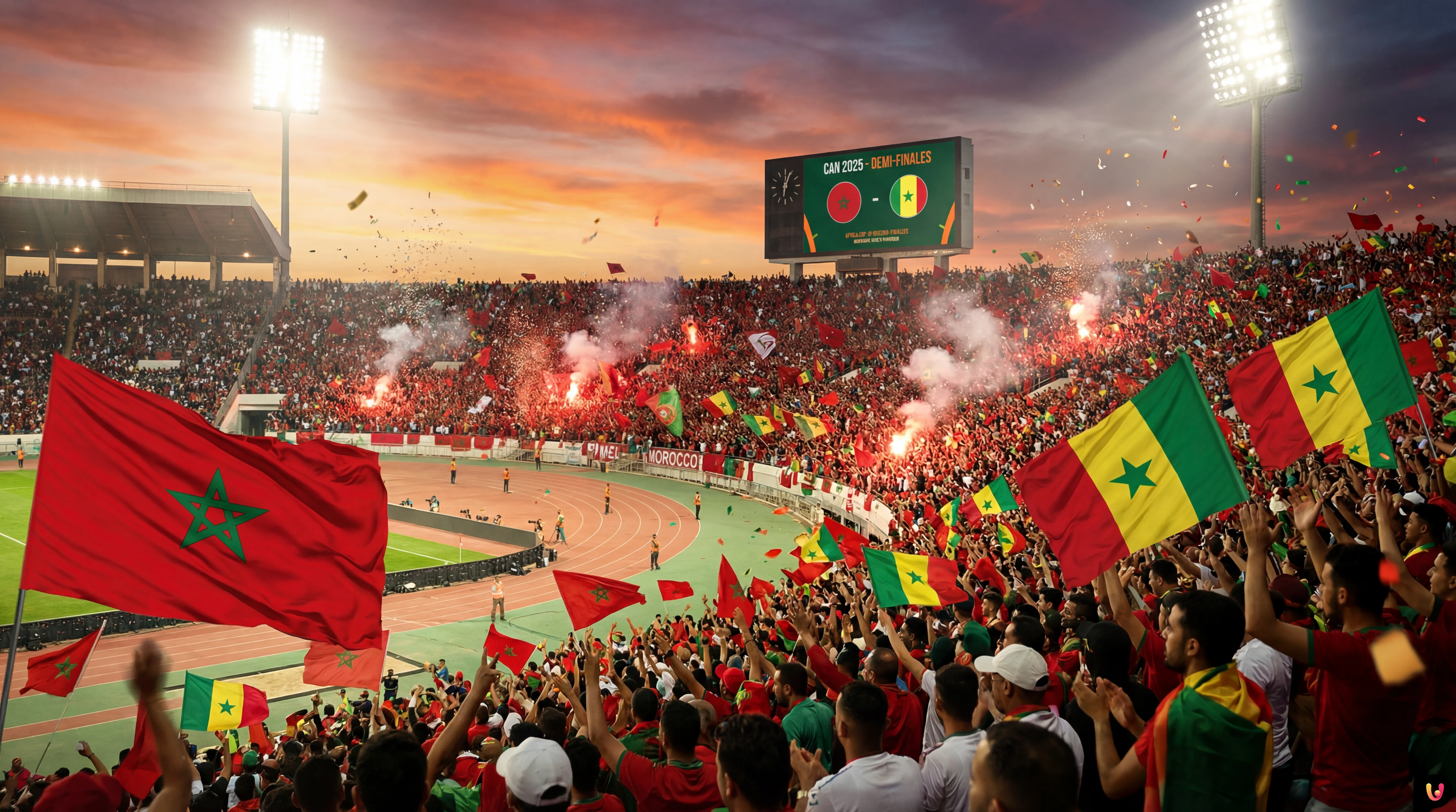 Joueurs du Maroc c&eacute;l&eacute;brant la victoire contre le Cameroun CAN 2025