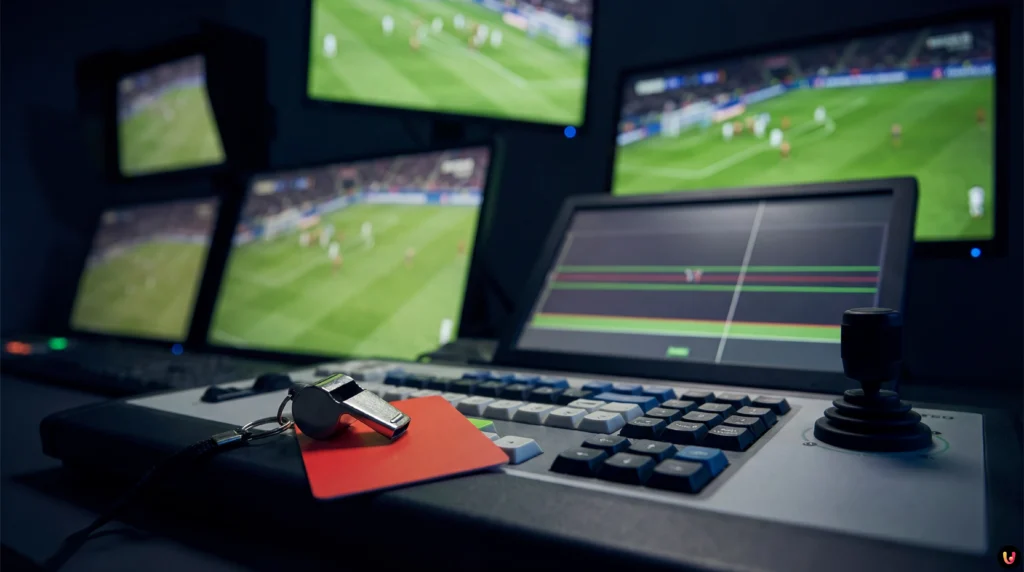 Arbitre de Serie A consulte l'écran VAR pendant un match controversé