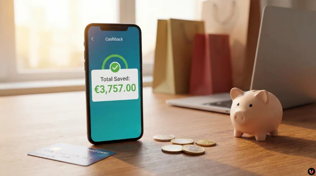 Cashback : comment Cécile a récupéré 3 757 euros en quatre ans Femme utilisant une application de cashback sur smartphone pour économiser de l'argent