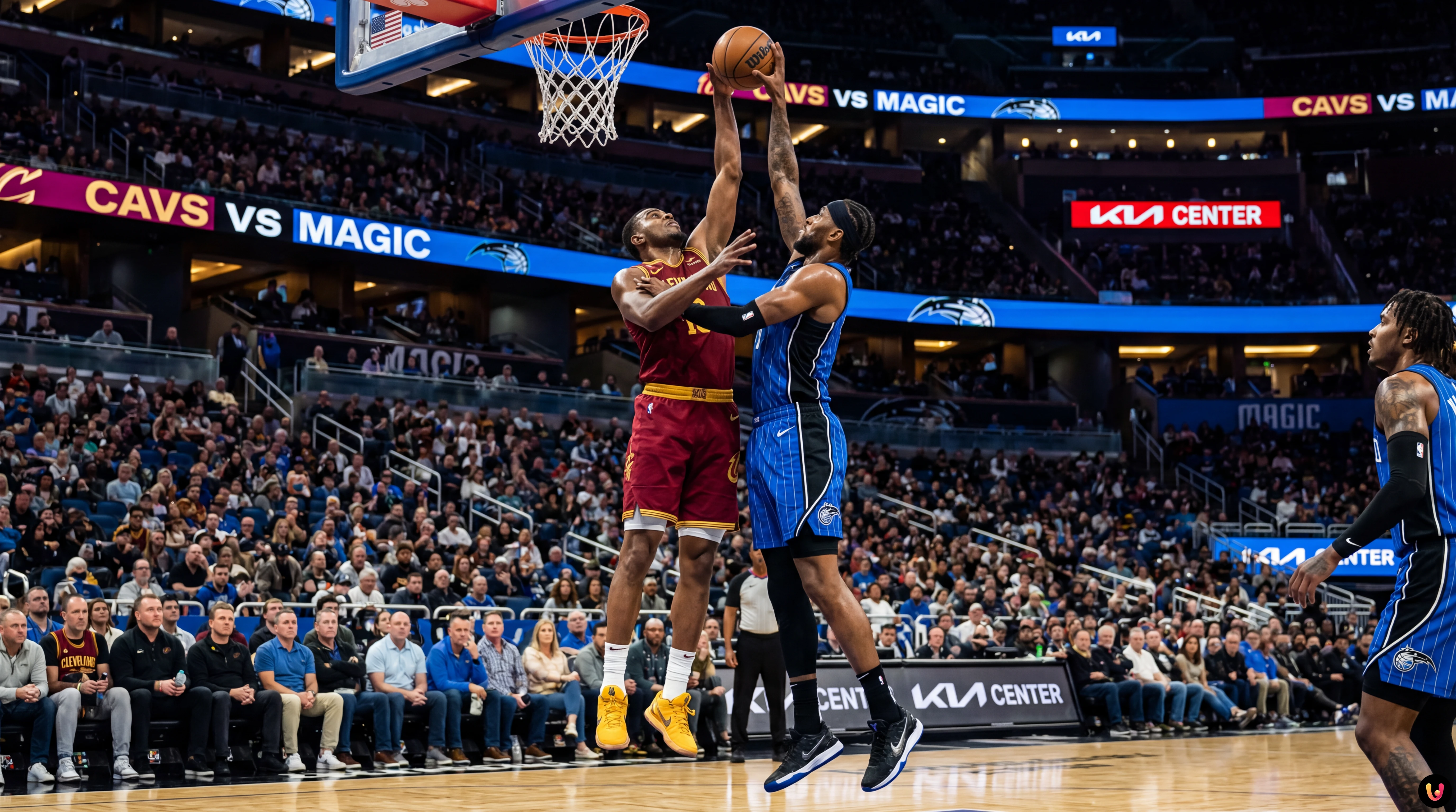 Cleveland Cavaliers vs Orlando Magic basketball players in action during NBA game