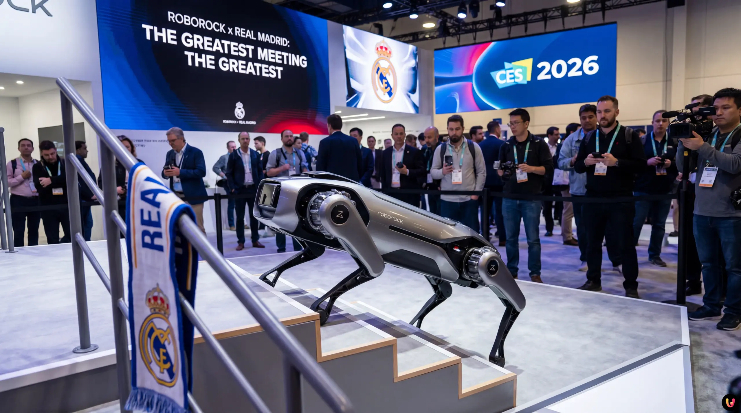 Roborock Saros Rover: novità CES 2026 e Real Madrid Robot aspirapolvere Roborock Saros Rover e logo Real Madrid al CES 2026