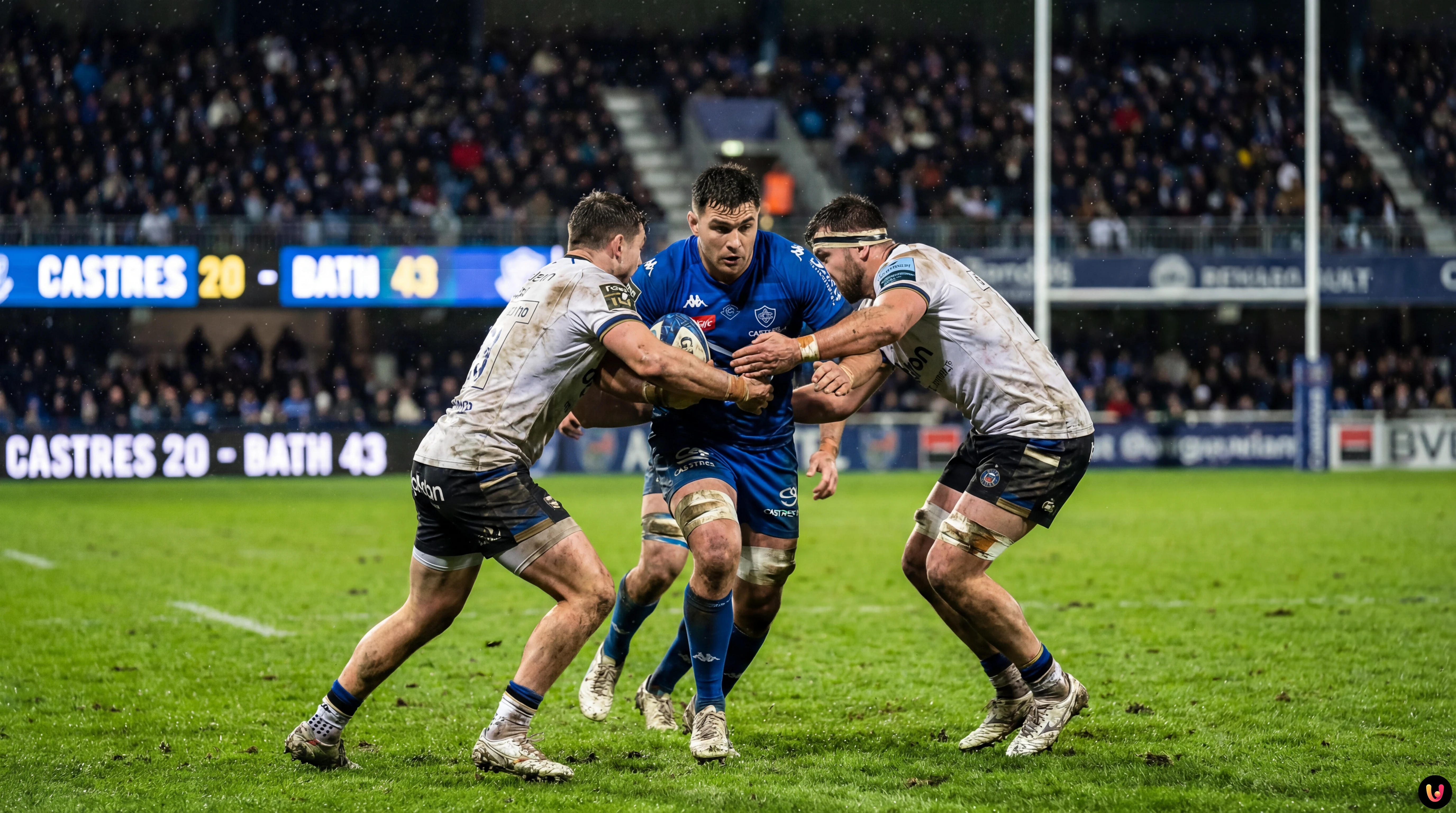 Nathana&euml;l Hulleu del Castres in azione contro il Bath in Champions Cup