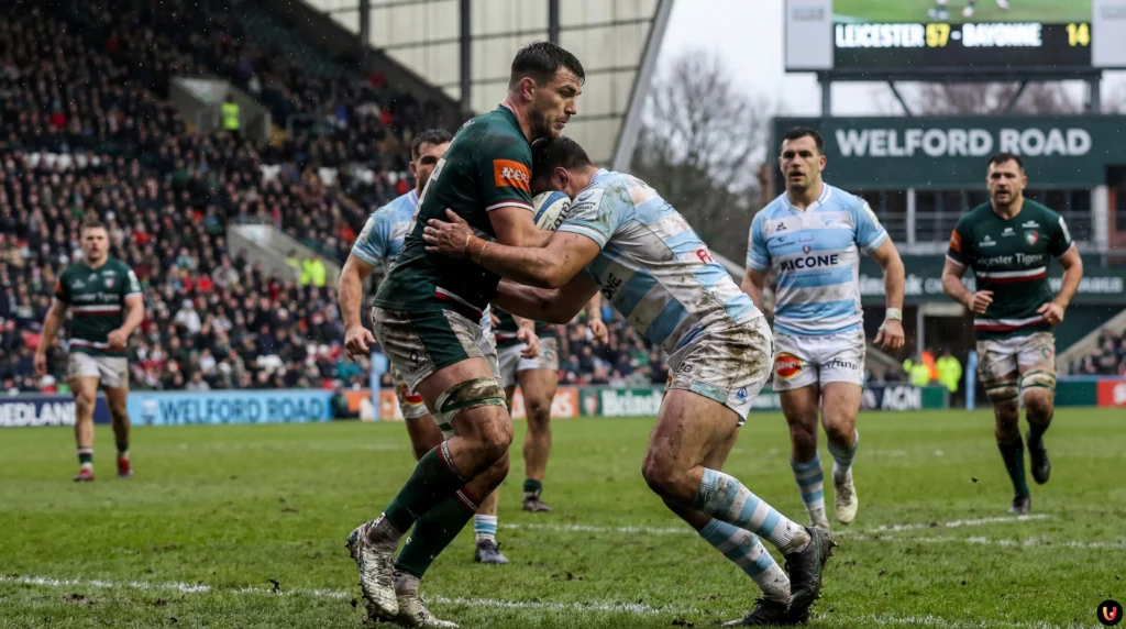 Champions Cup : Leicester écrase Bayonne (57-14), le naufrage anglais Match de rugby Champions Cup entre Leicester Tigers et Aviron Bayonnais (57-14)