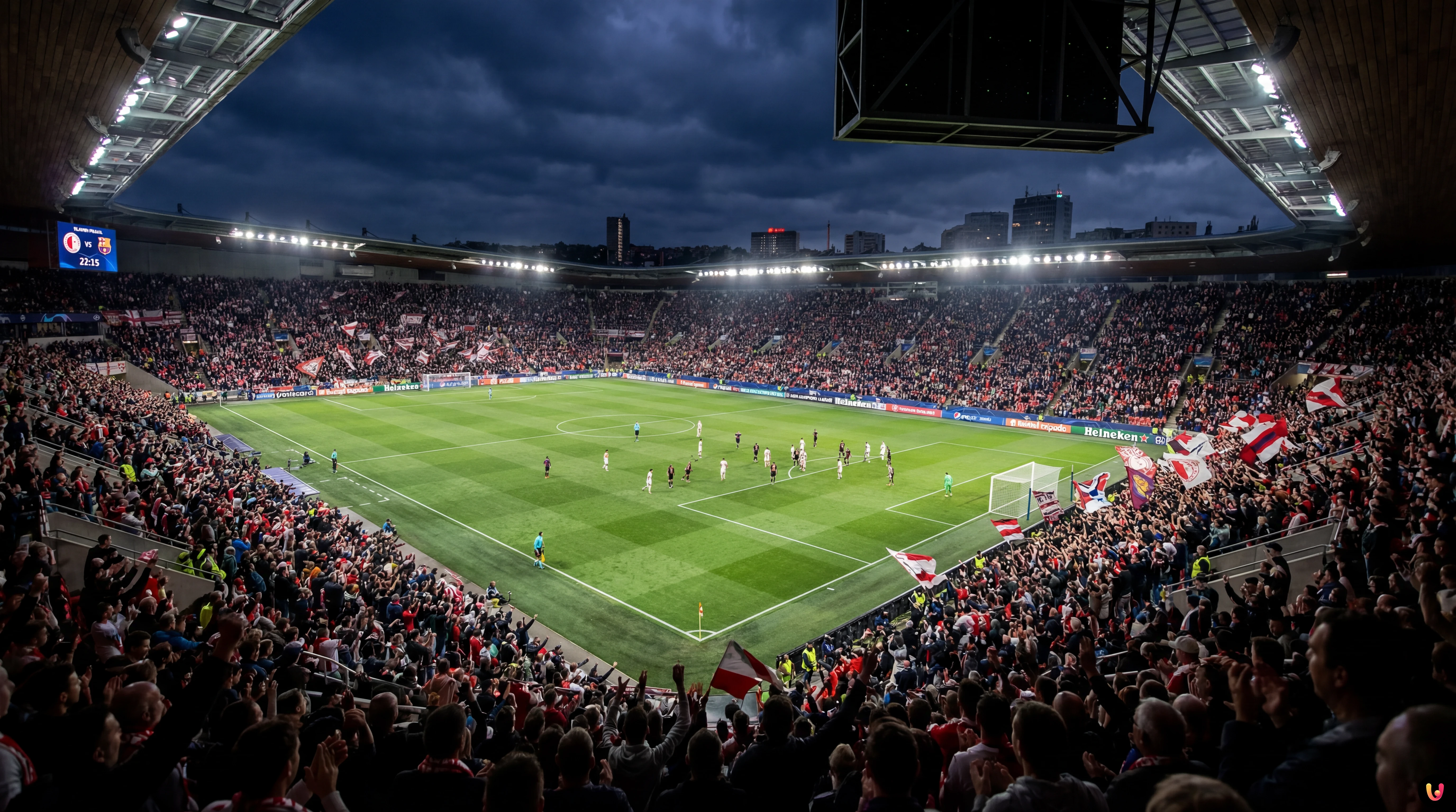 Spielszene aus dem Champions League Match Slavia Prag gegen FC Barcelona.