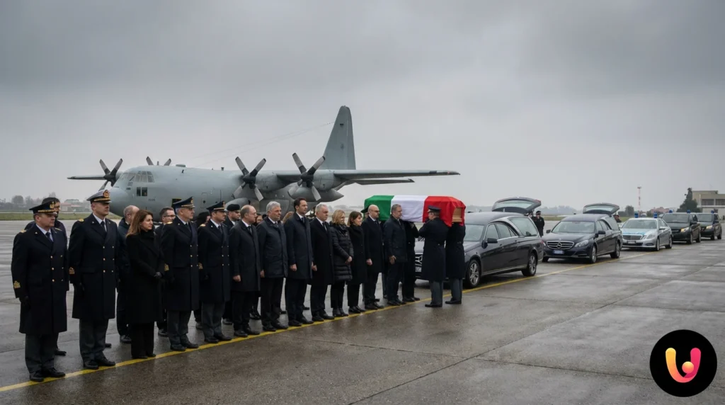 Chiara e Achille, l’abbraccio dei genitori a Linate: un patto oltre il dolore Arrivo salme Chiara e Achille a Linate e abbraccio dei genitori davanti al C-130