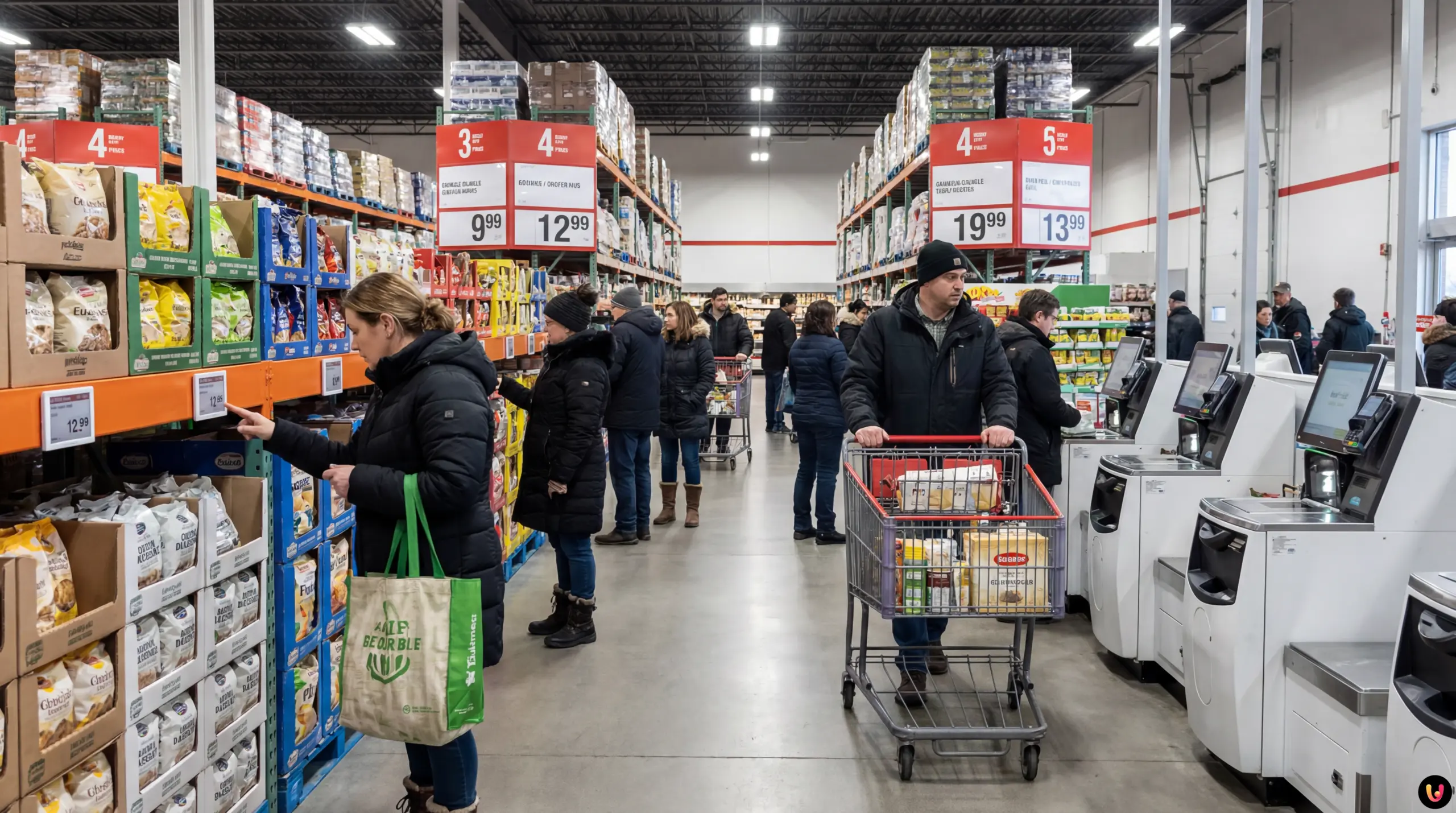 Consommateur comparant les prix dans un rayon de magasin &eacute;conomique.