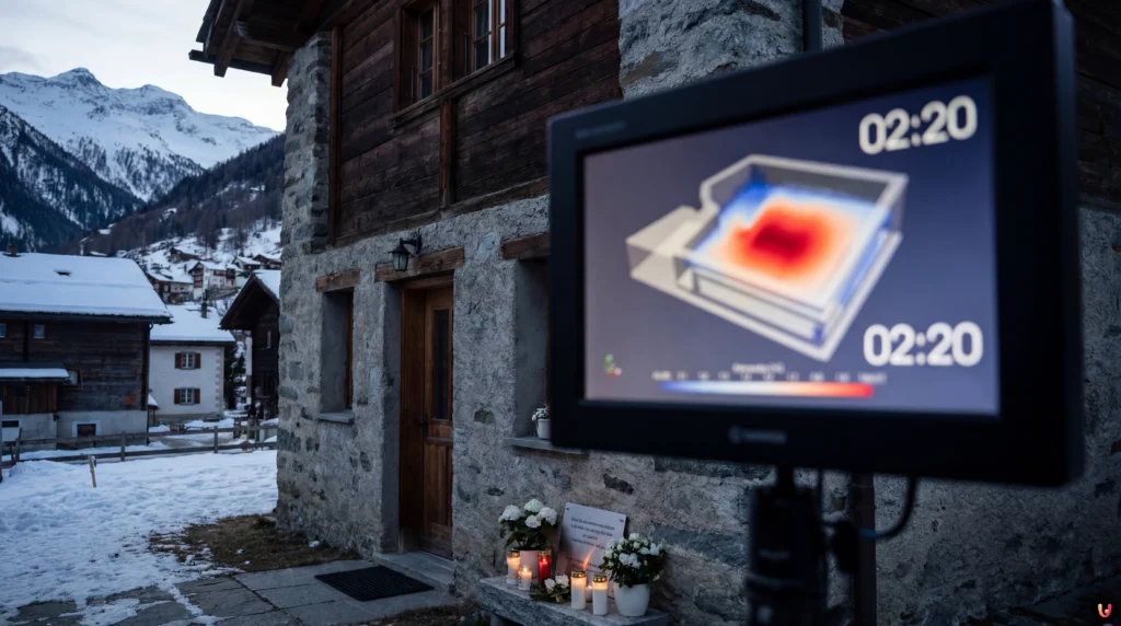 Luogo dell'incendio al locale Le Constellation di Crans-Montana dopo la tragedia di Capodanno