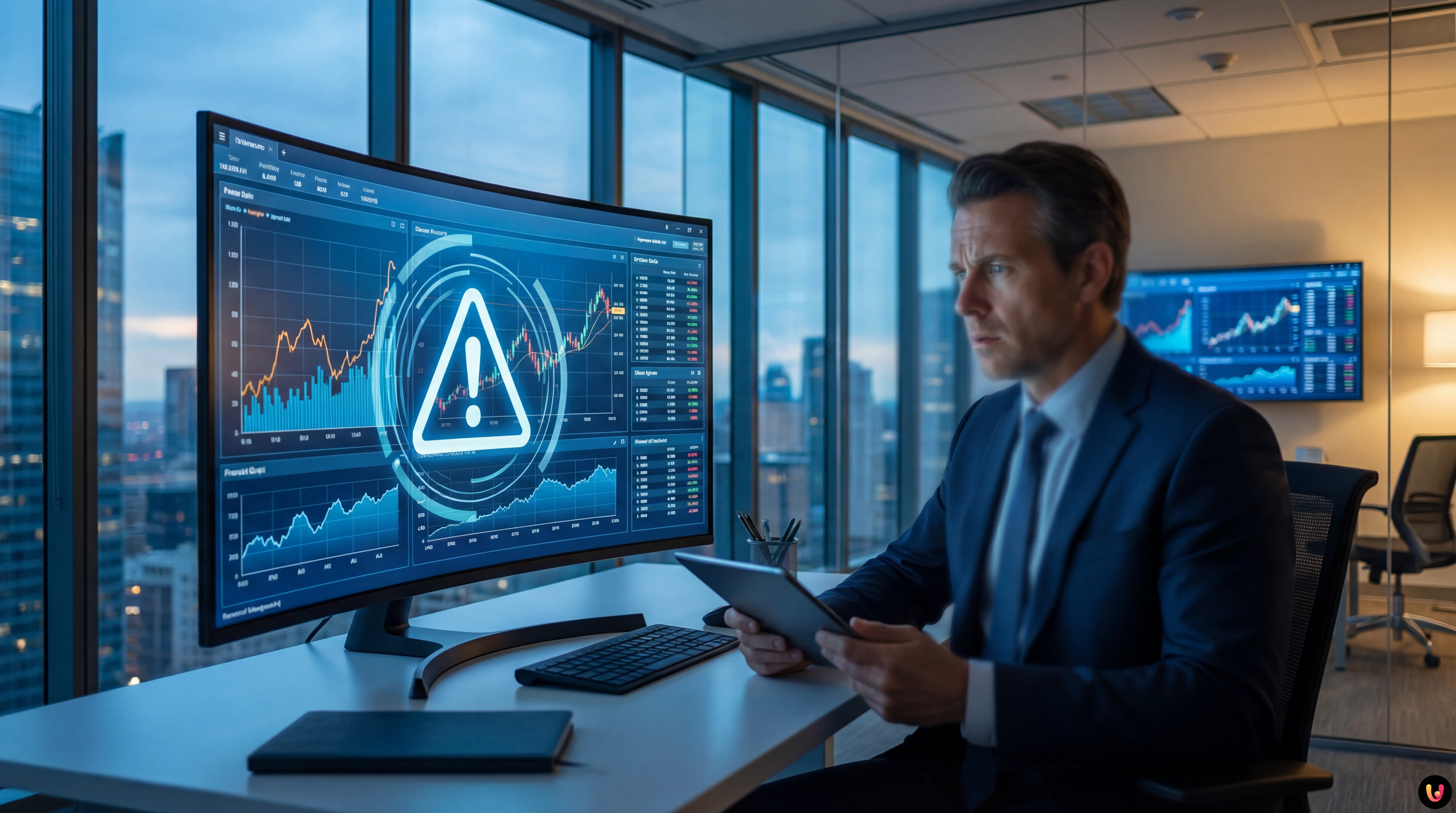 Lucchetto digitale su grafici finanziari che rappresenta il cyber risk nei prestiti