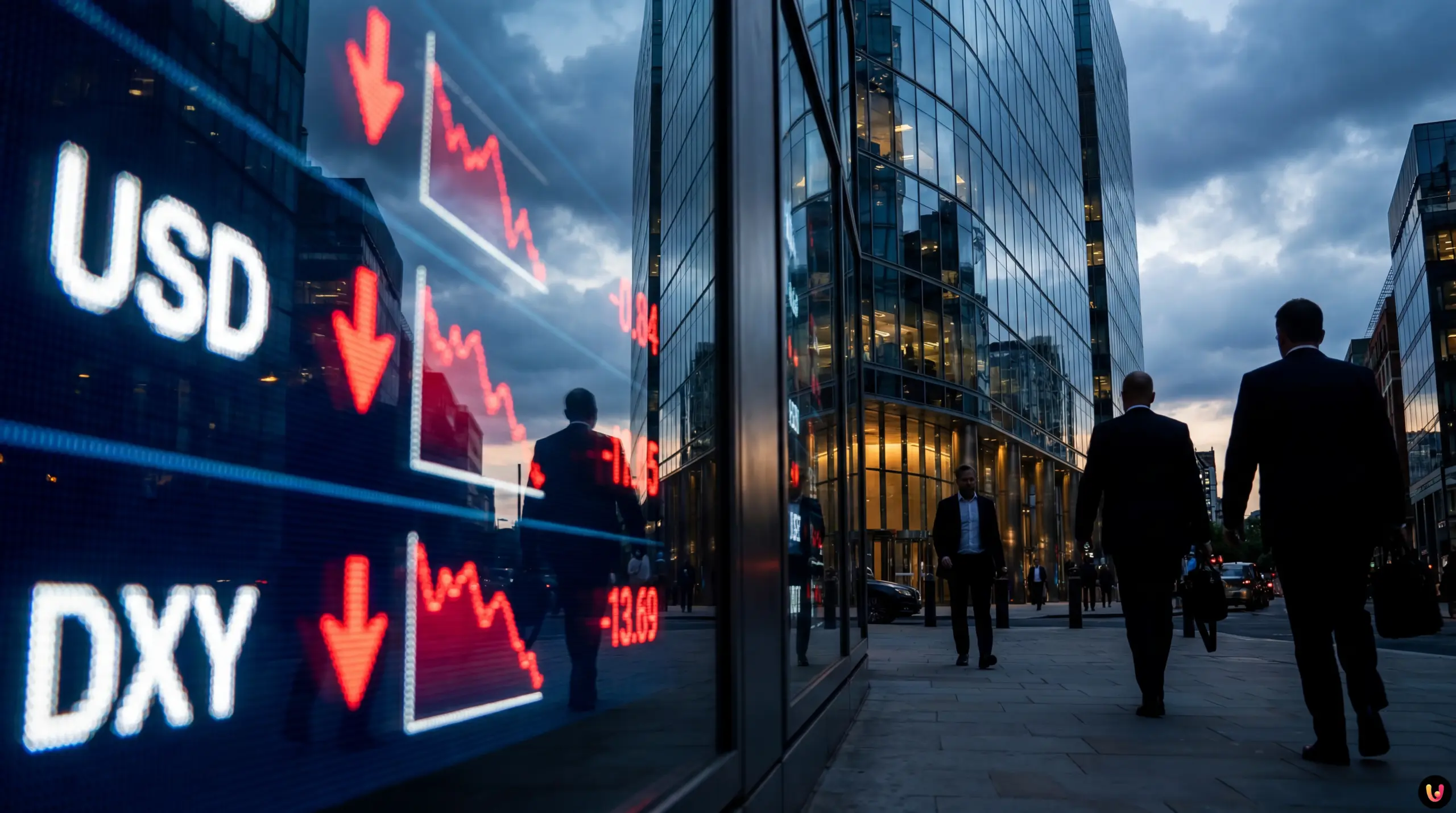 Financial chart showing a sharp downward trend for the US Dollar