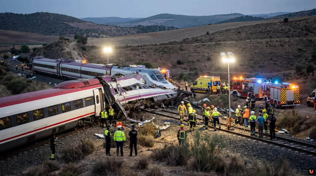 Drame ferroviaire en Espagne : au moins 21 morts dans une collision près de Cordoue Équipes de secours et débris de trains après l'accident ferroviaire près de Cordoue