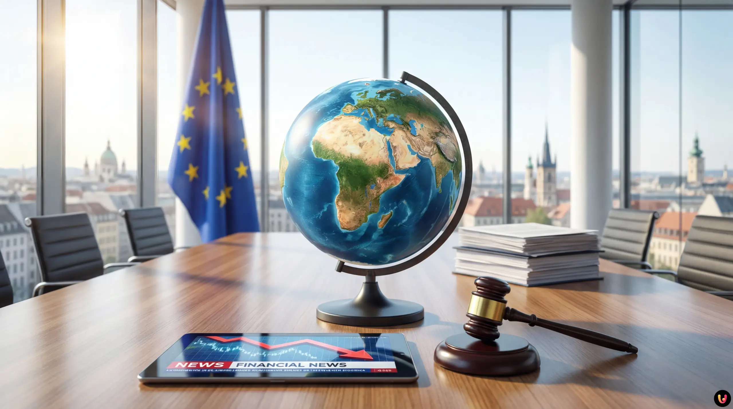 EU Suspends US Trade Deal Over Greenland Tariffs Split flags of the European Union and USA symbolizing the suspended trade agreement.