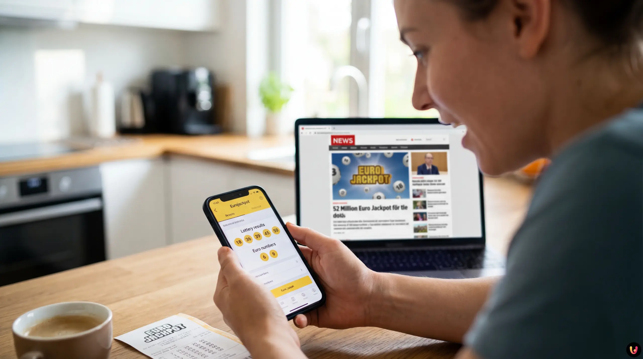 Eurojackpot Gewinnzahlen aktuell: 52 Millionen Jackpot Eurojackpot Spielschein und Lottokugeln der Ziehung um 52 Millionen Euro