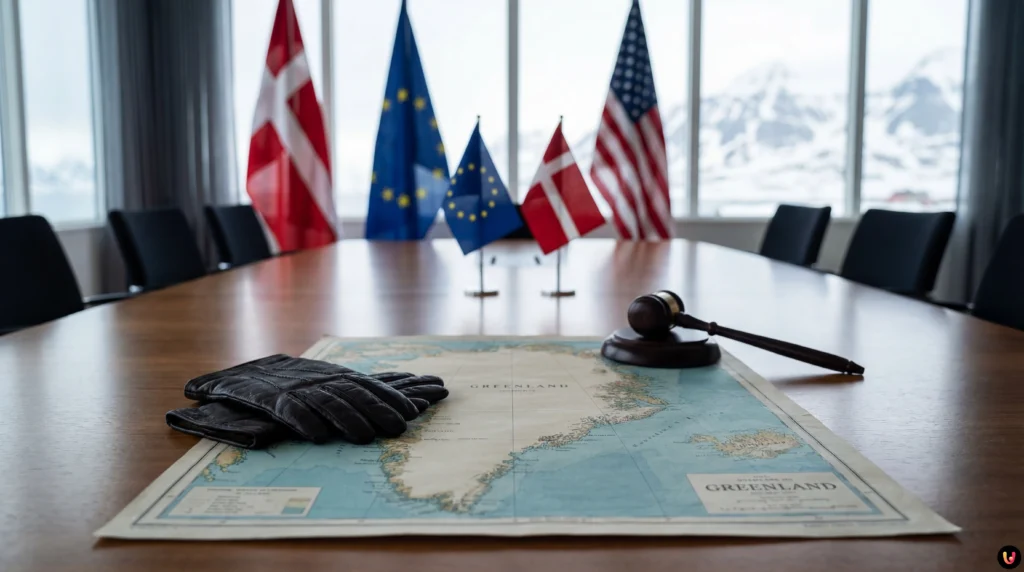 Donald Trump and EU flags symbolizing the Greenland diplomatic rift