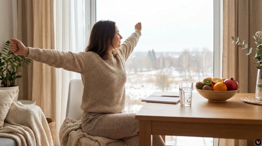 Personne &eacute;puis&eacute;e au r&eacute;veil illustrant la fatigue de janvier