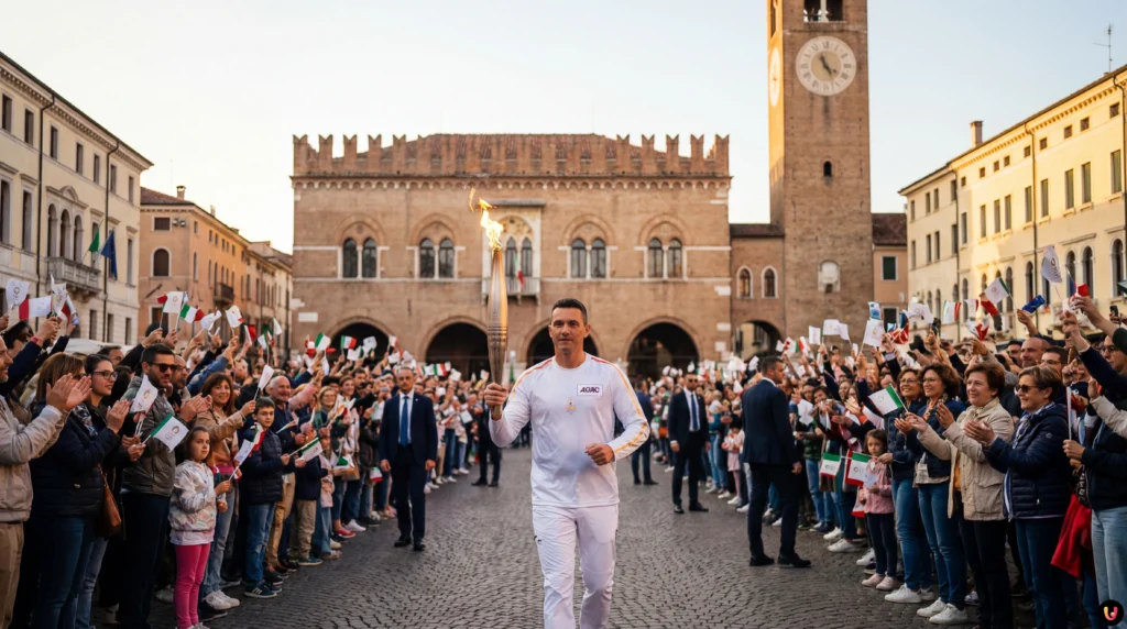 Fiaccola Olimpica Milano Cortina 2026 durante il passaggio a Treviso e provincia