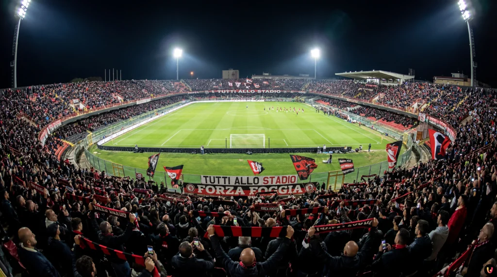 Tifosi del Foggia gremiscono lo stadio Zaccheria per la partita contro il Giugliano