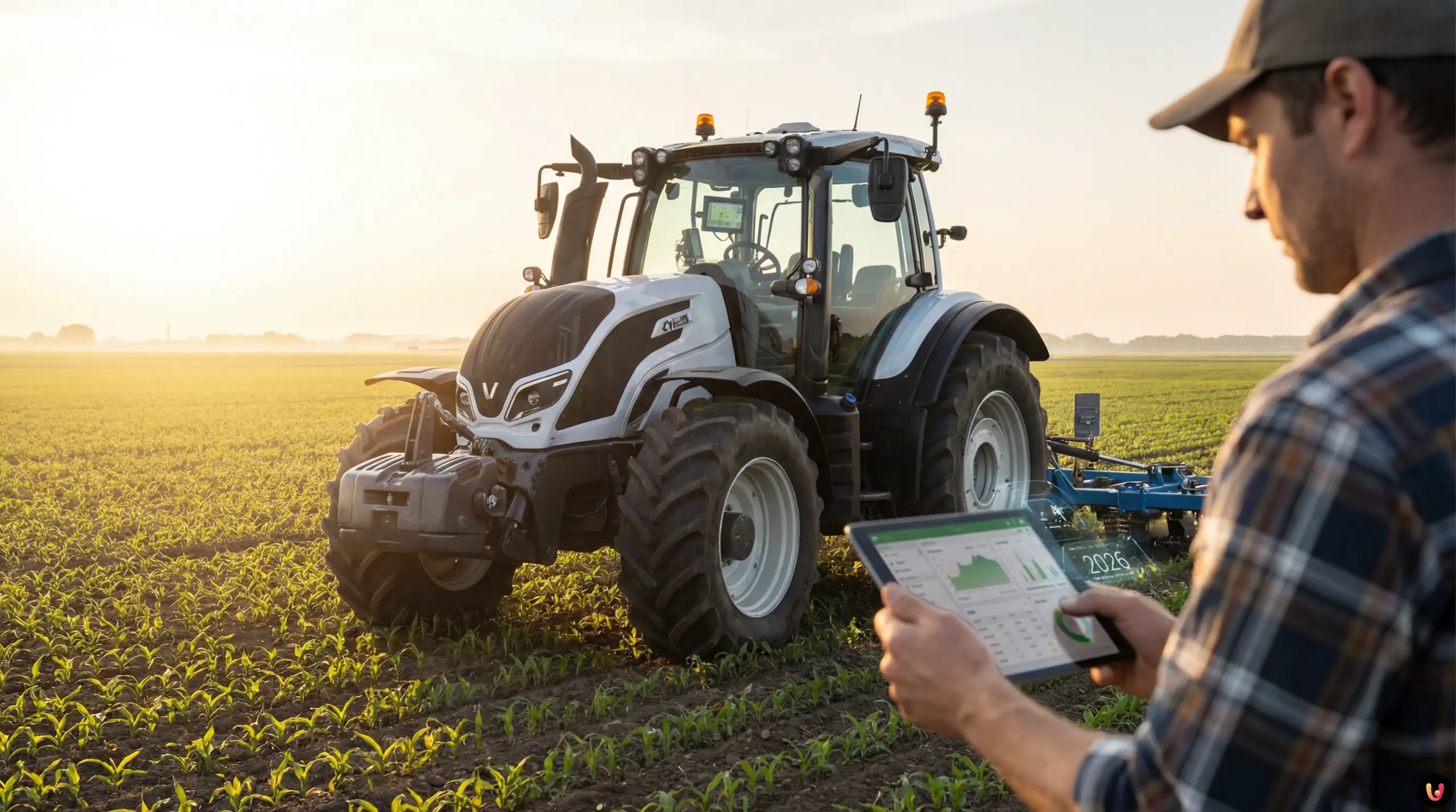 Fondi Trattori 2026 e Iperammortamento Moderno trattore agricolo in campo, simbolo degli incentivi 2026
