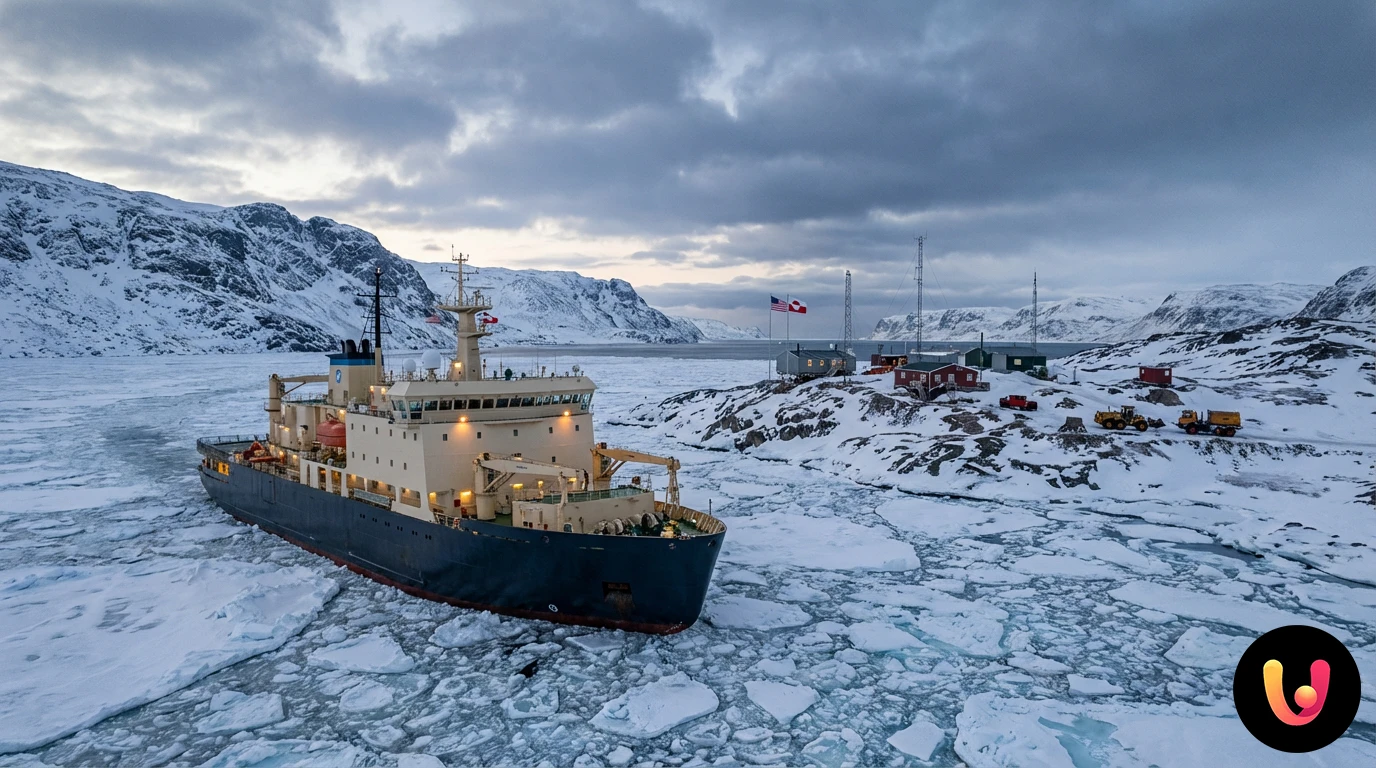 Mappa della Groenlandia e bandiera USA: tensioni geopolitiche nell'Artico