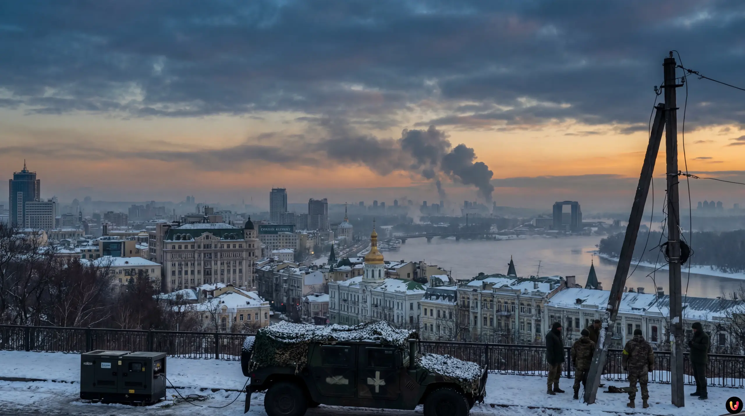 D&eacute;fense anti-a&eacute;rienne interceptant des drones dans le ciel nocturne de Kiev
